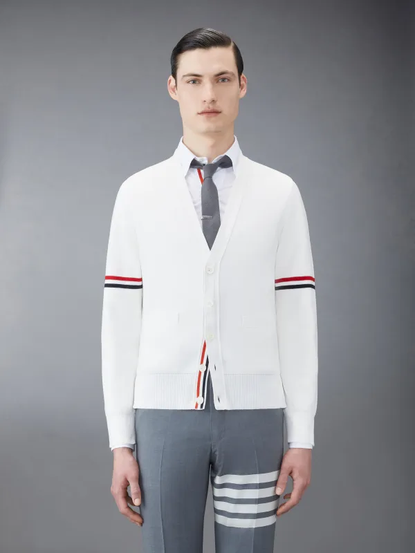 COTTON MILANO STITCH V-NECK CARDIGAN sold by Thom Browne