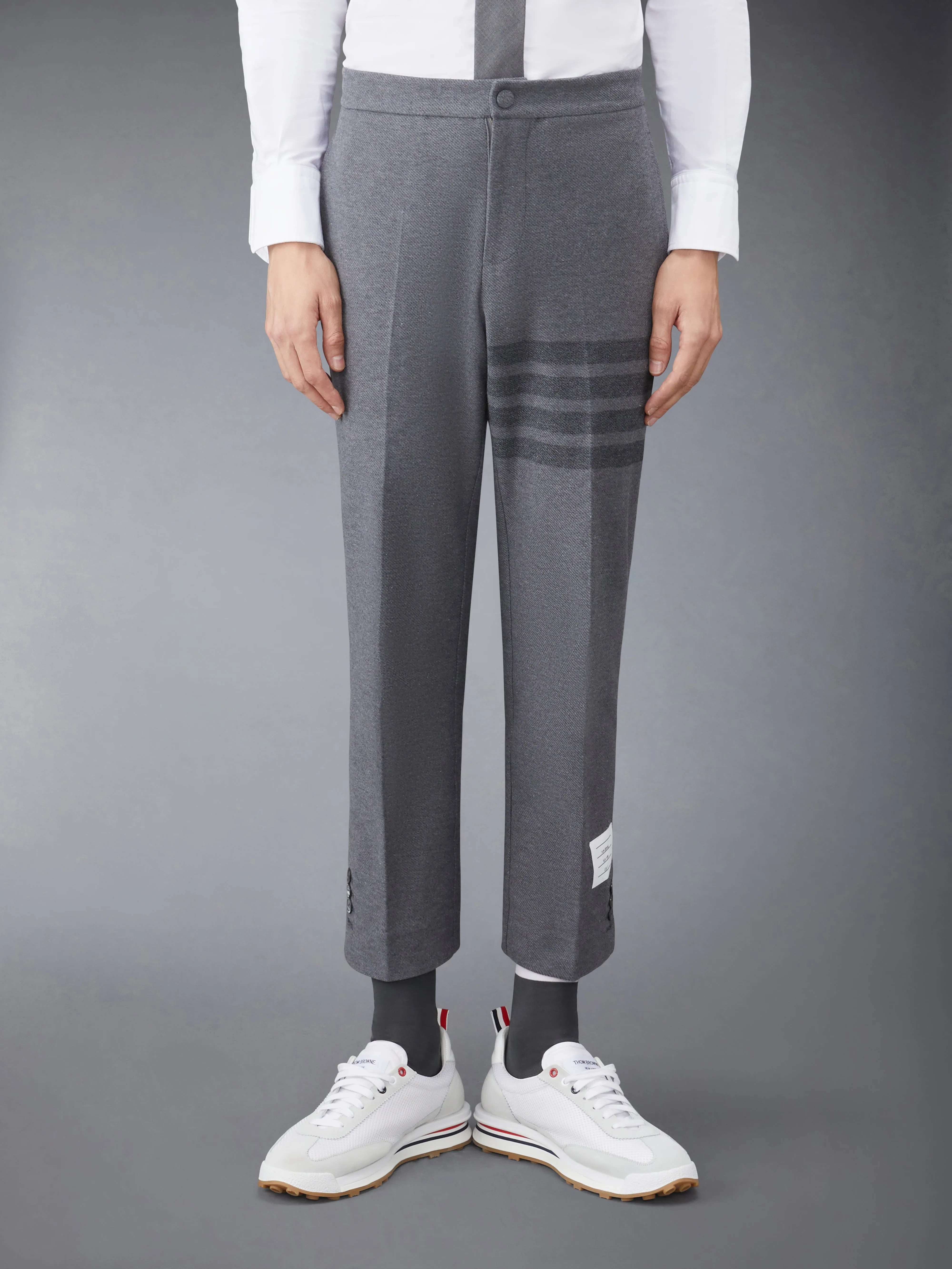 DOUBLE FACE TECH TWILL SLIM TROUSERS sold by Thom Browne