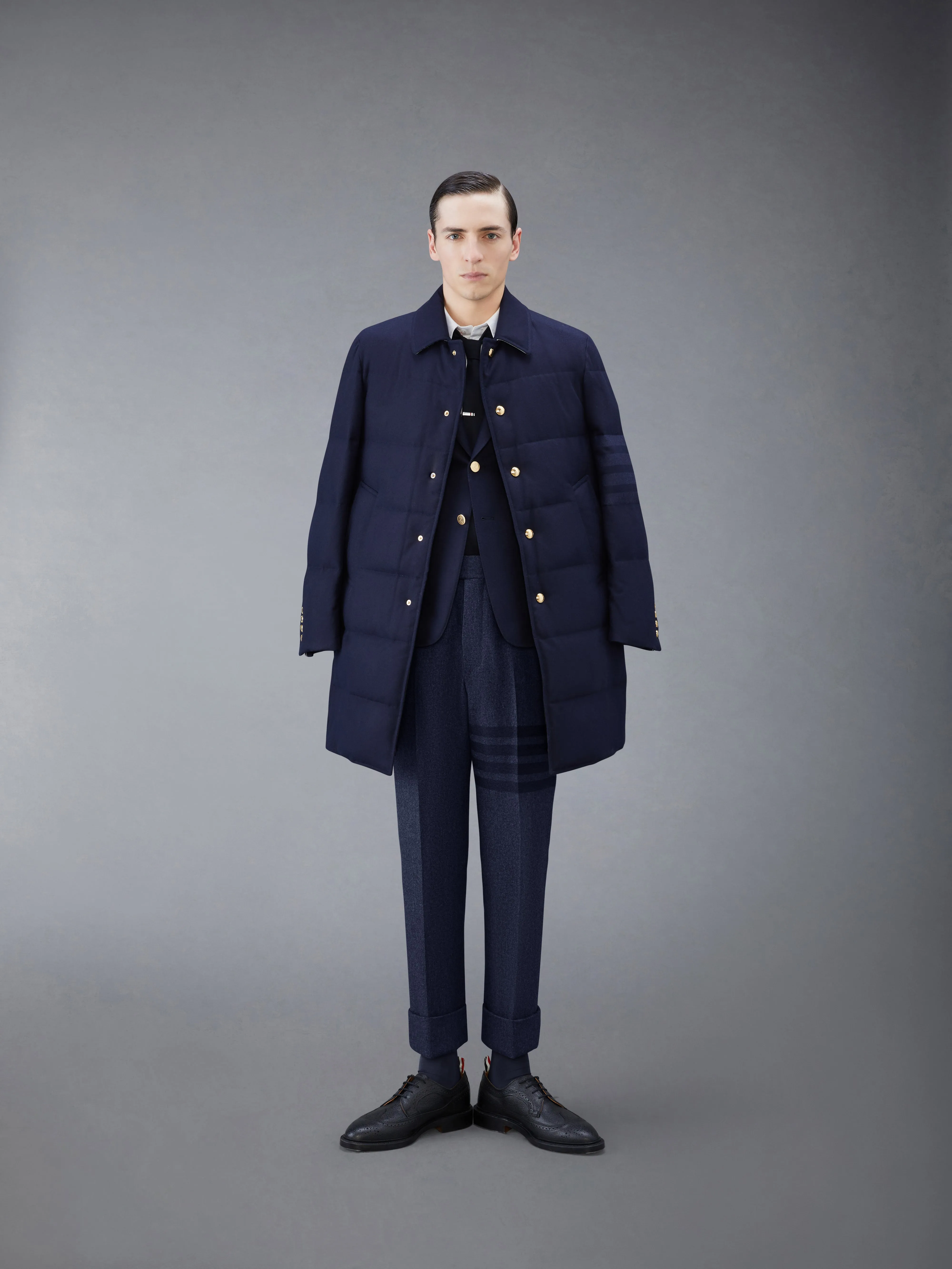 FLANNEL DOWN FILL 4-BAR CLASSIC BAL COLLAR OVERCOAT sold by Thom Browne product image thumbnail 3