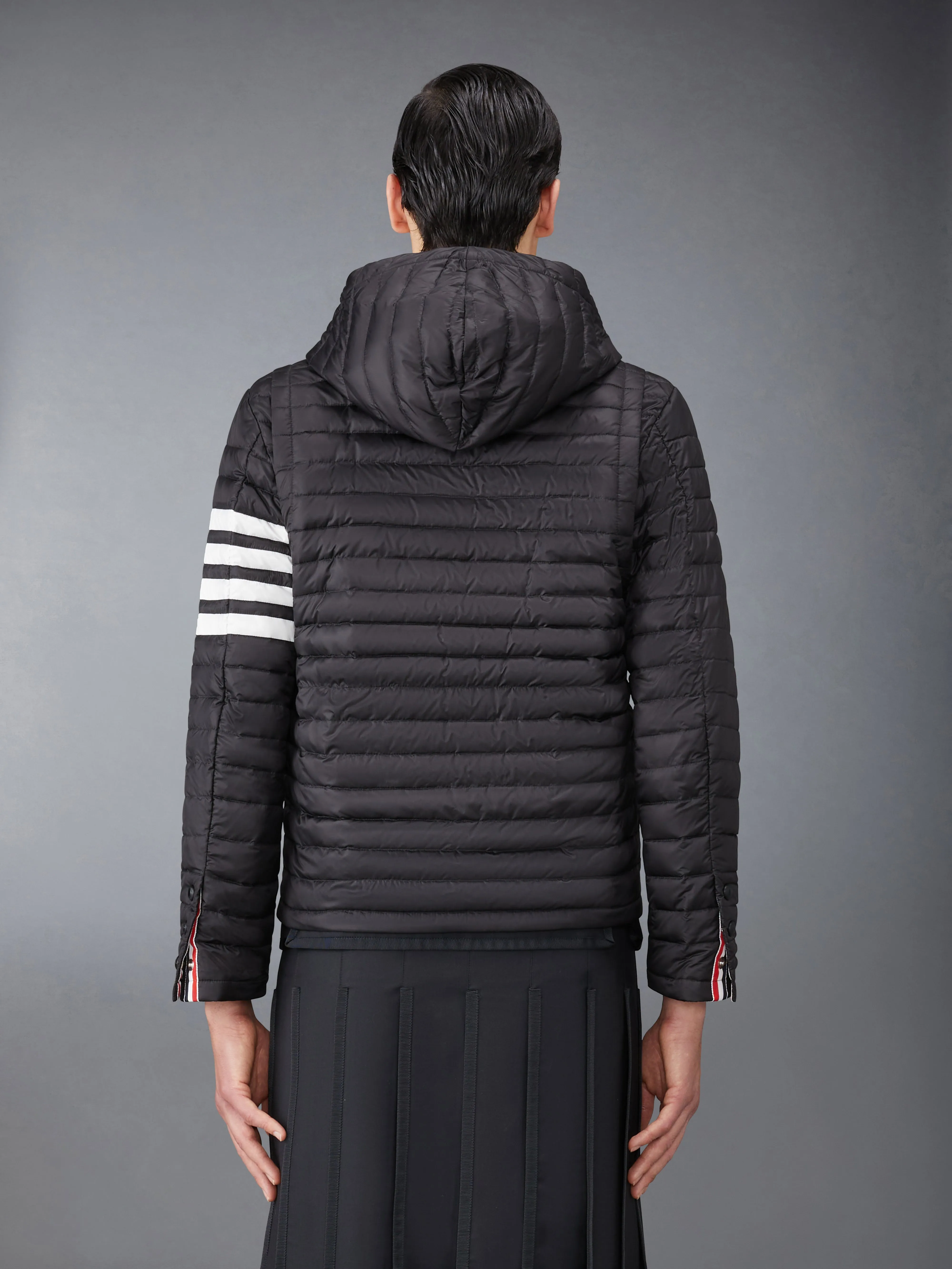 MATTE FINISH NYLON DOWN FILL QUILTED 4-BAR HOOD JACKET sold by Thom Browne product image thumbnail 3