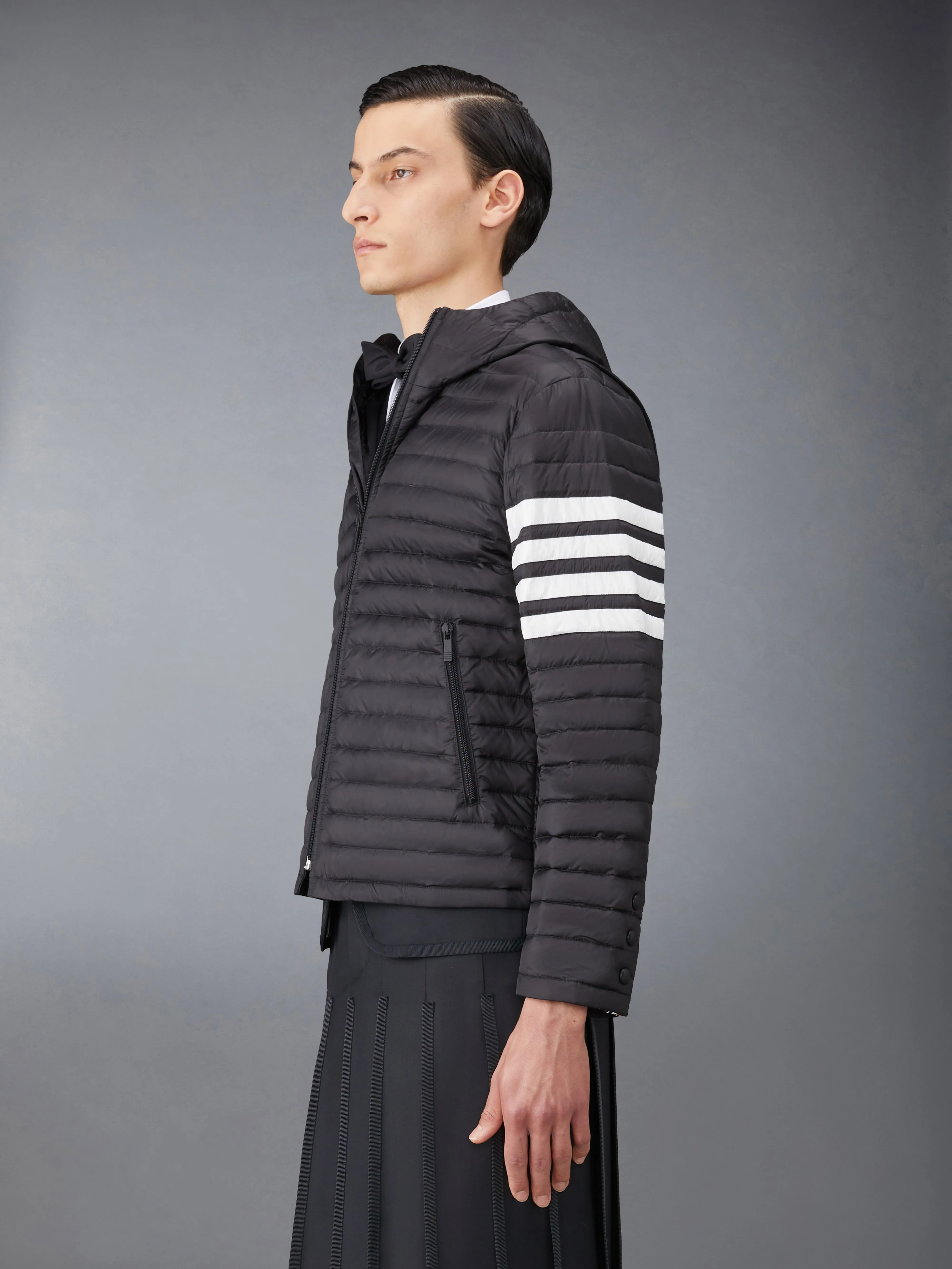 MATTE FINISH NYLON DOWN FILL QUILTED 4-BAR HOOD JACKET sold by Thom Browne product image thumbnail 2
