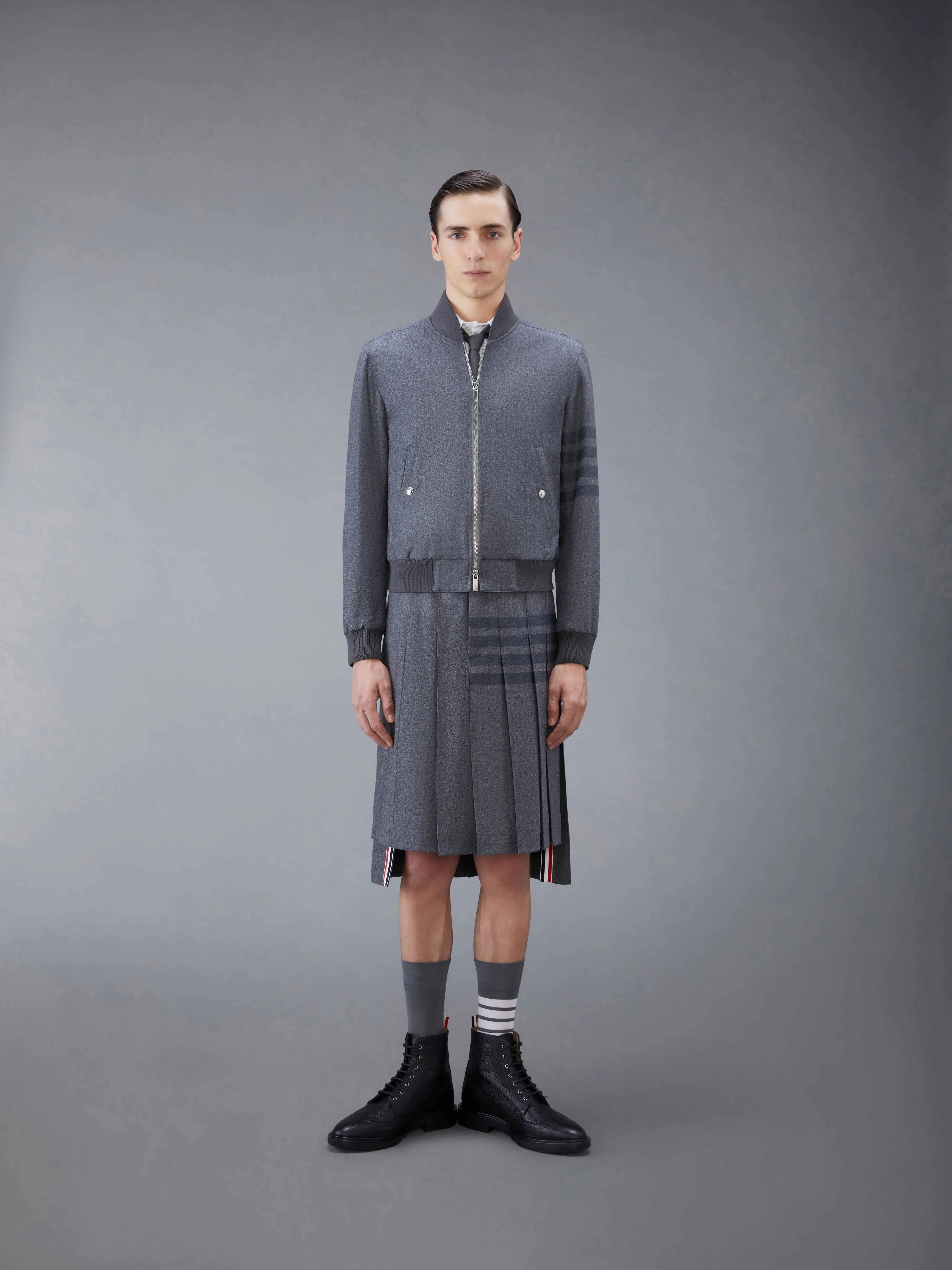 FLANNEL 4-BAR KNIT RIB BLOUSON sold by Thom Browne product image thumbnail 3