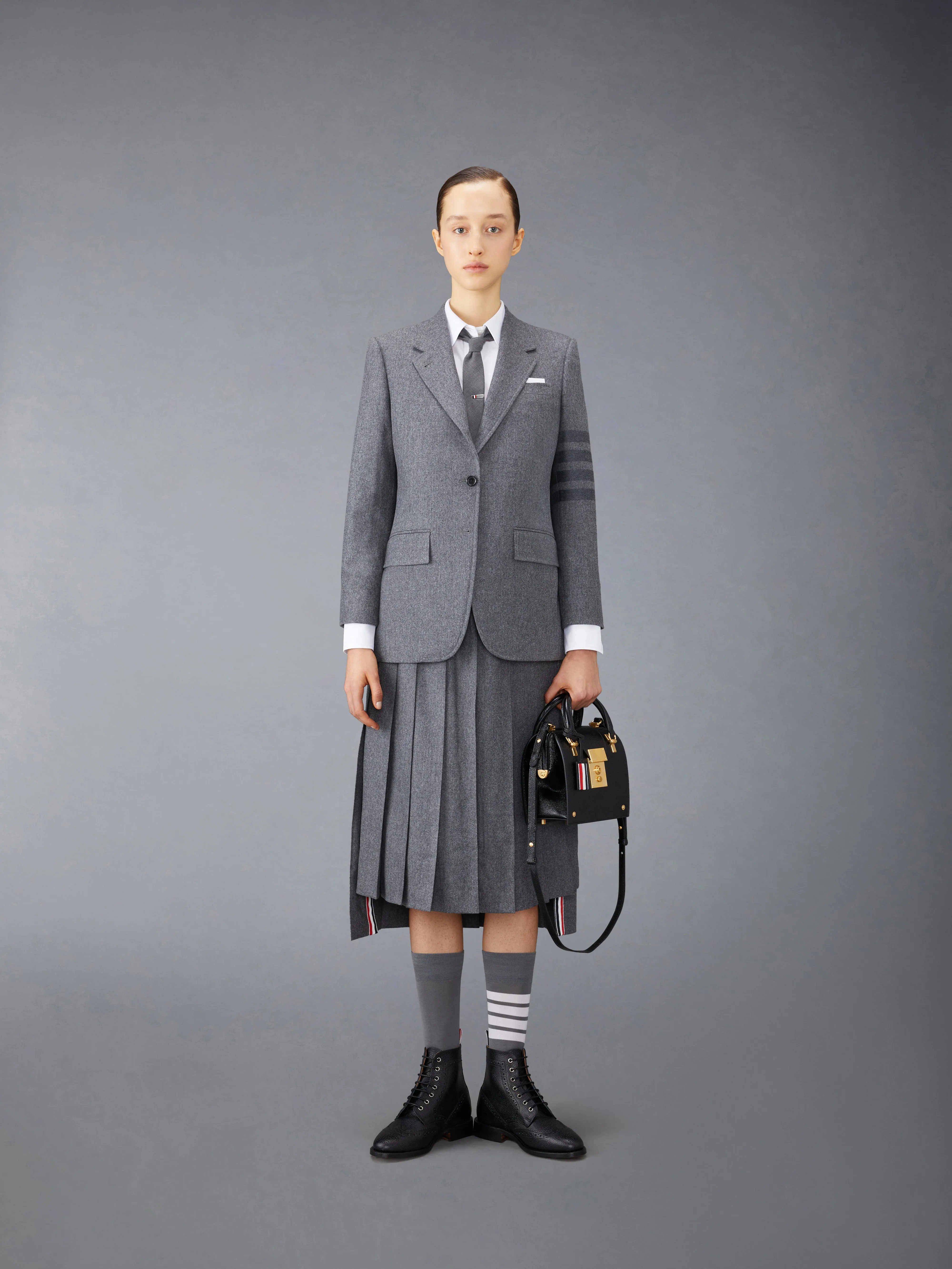 FLANNEL 4-BAR MIDI PLEATED SKIRT sold by Thom Browne product image thumbnail 4