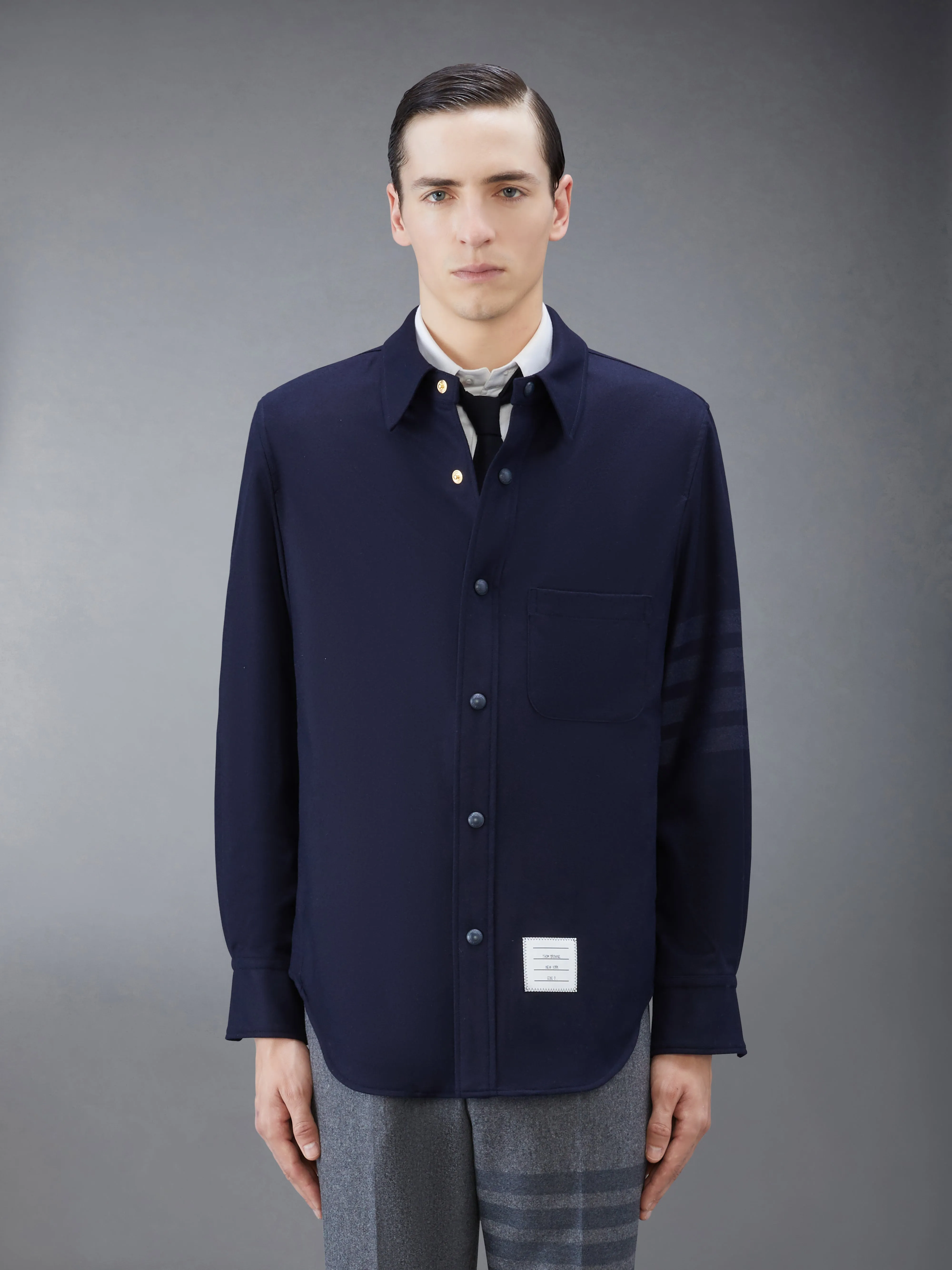 FLANNEL 4-BAR SHIRT JACKET sold by Thom Browne