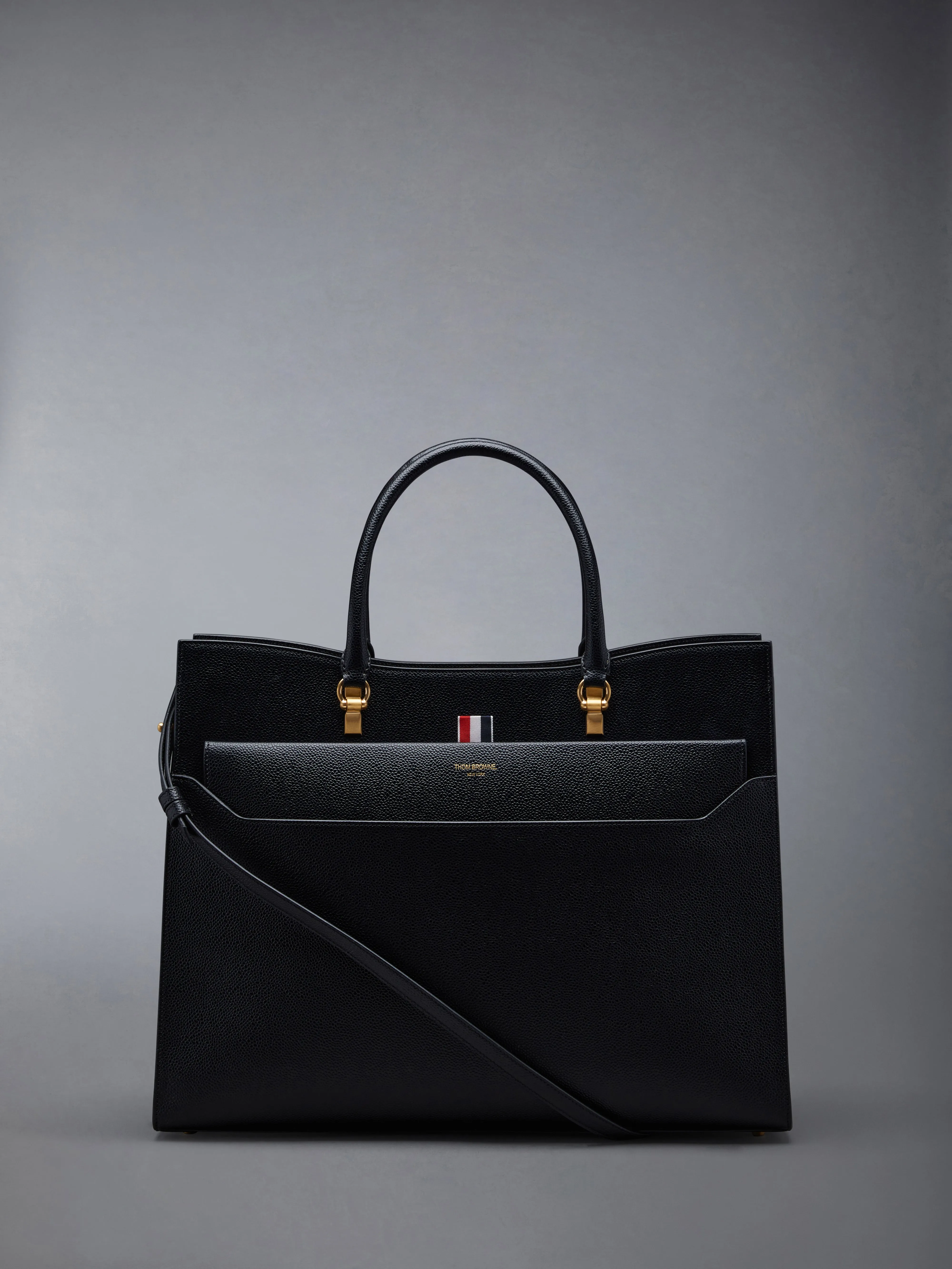 PEBBLE GRAIN LARGE DUET TOTE sold by Thom Browne