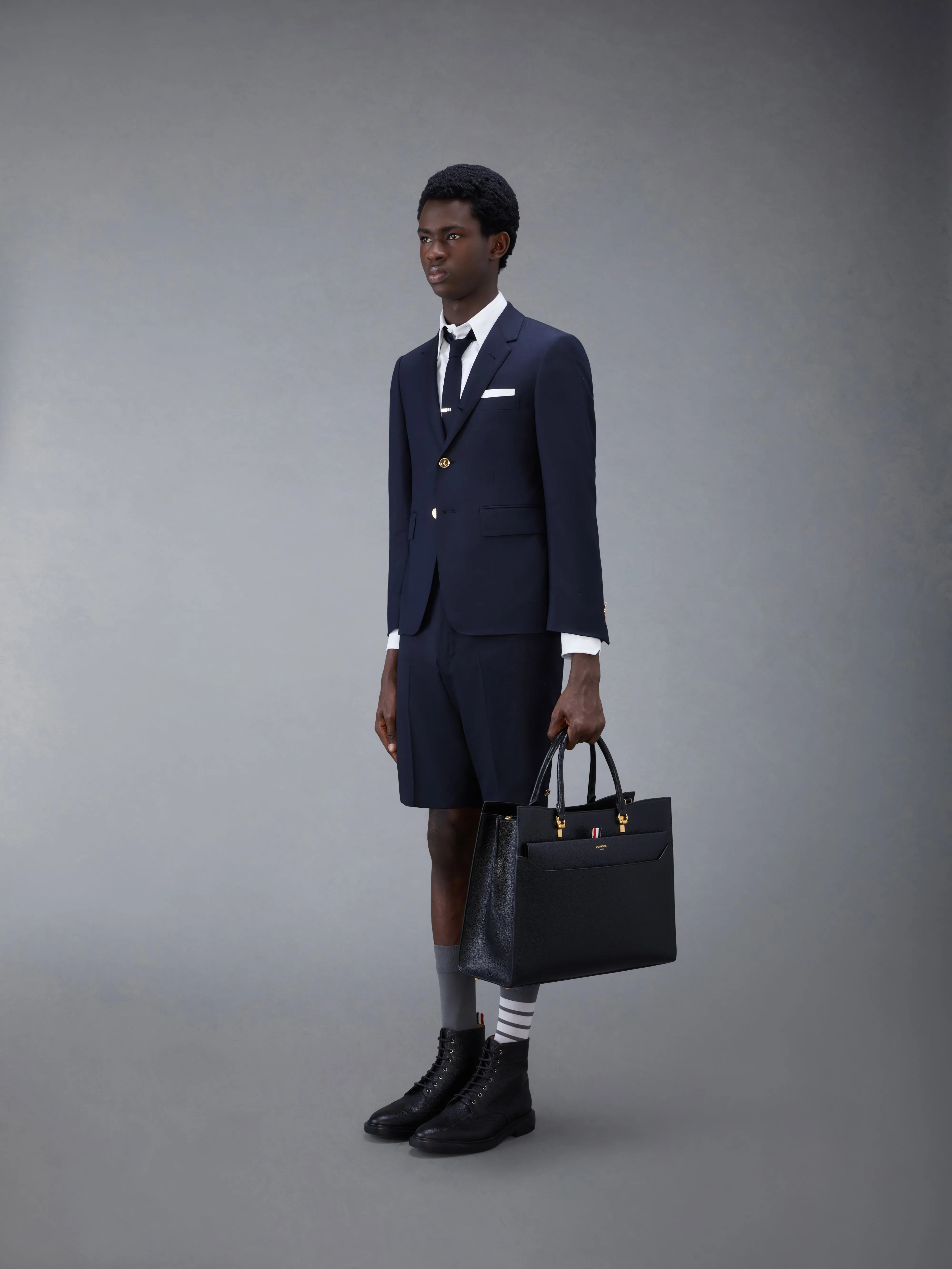 PEBBLE GRAIN LARGE DUET TOTE sold by Thom Browne product image thumbnail 4