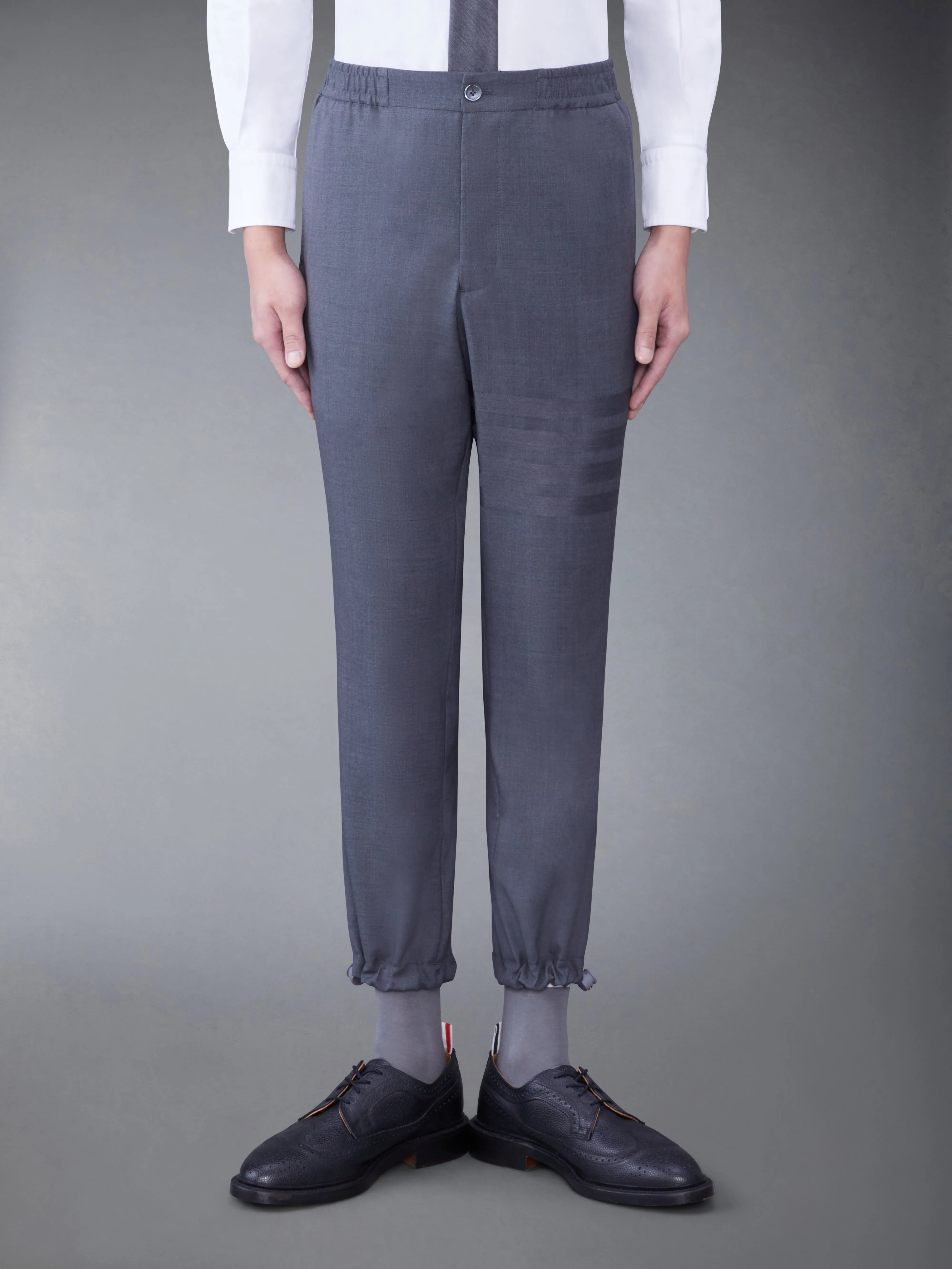 PLAIN WEAVE 4-BAR ELASTIC WAIST SWEATPANTS sold by Thom Browne