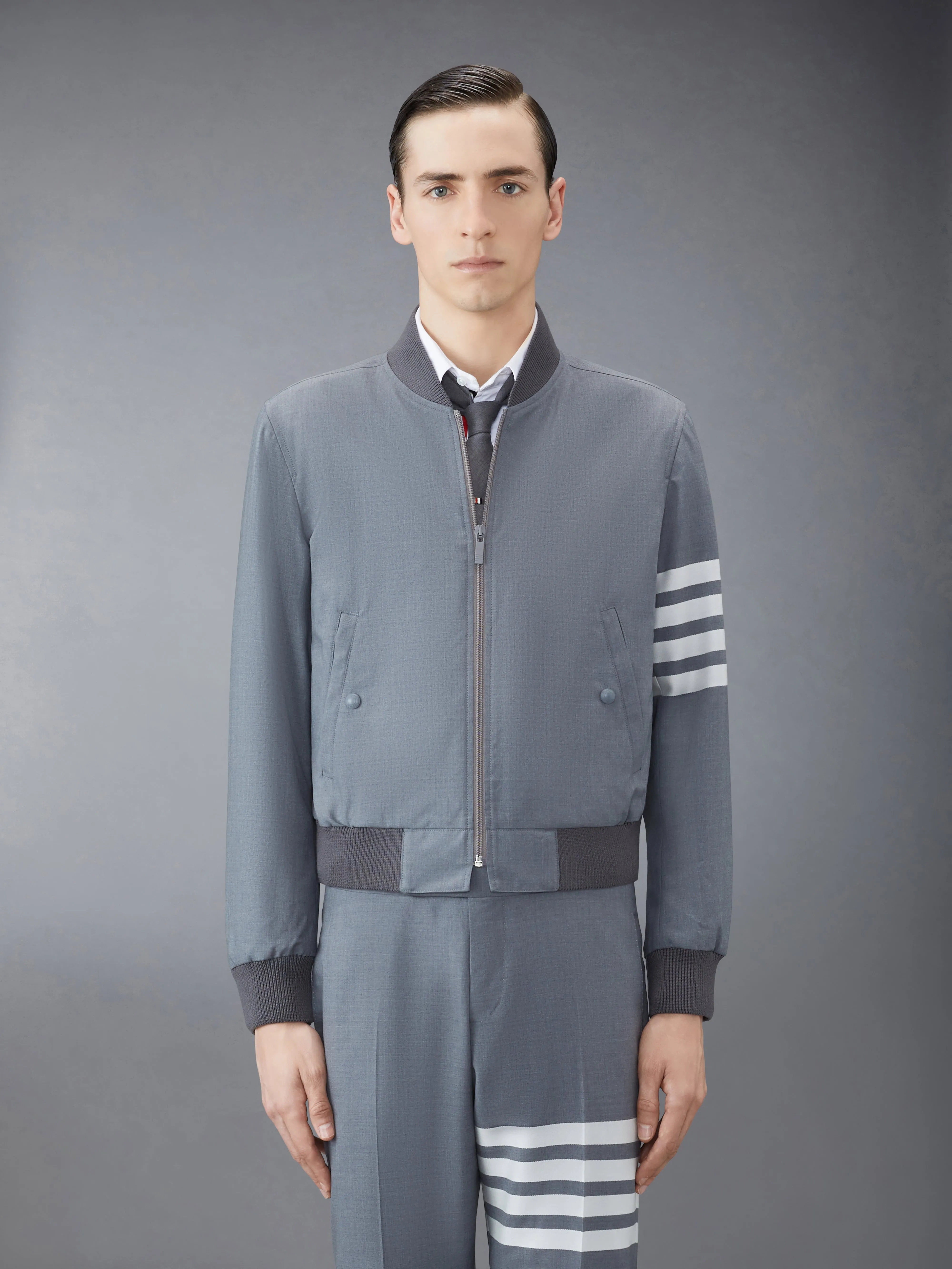 PLAIN WEAVE 4-BAR KINT RIB BLOUSON sold by Thom Browne