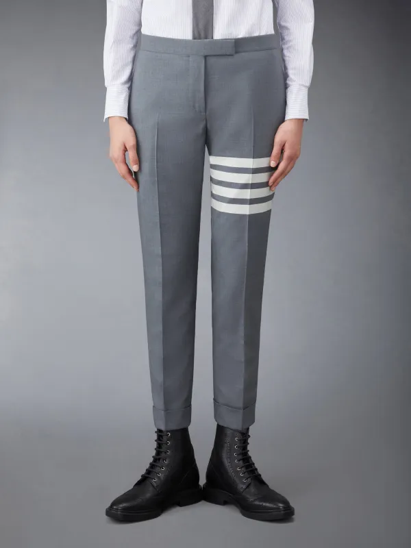 PLAIN WEAVE 4-BAR LOW RISE SKINNY TROUSERS sold by Thom Browne