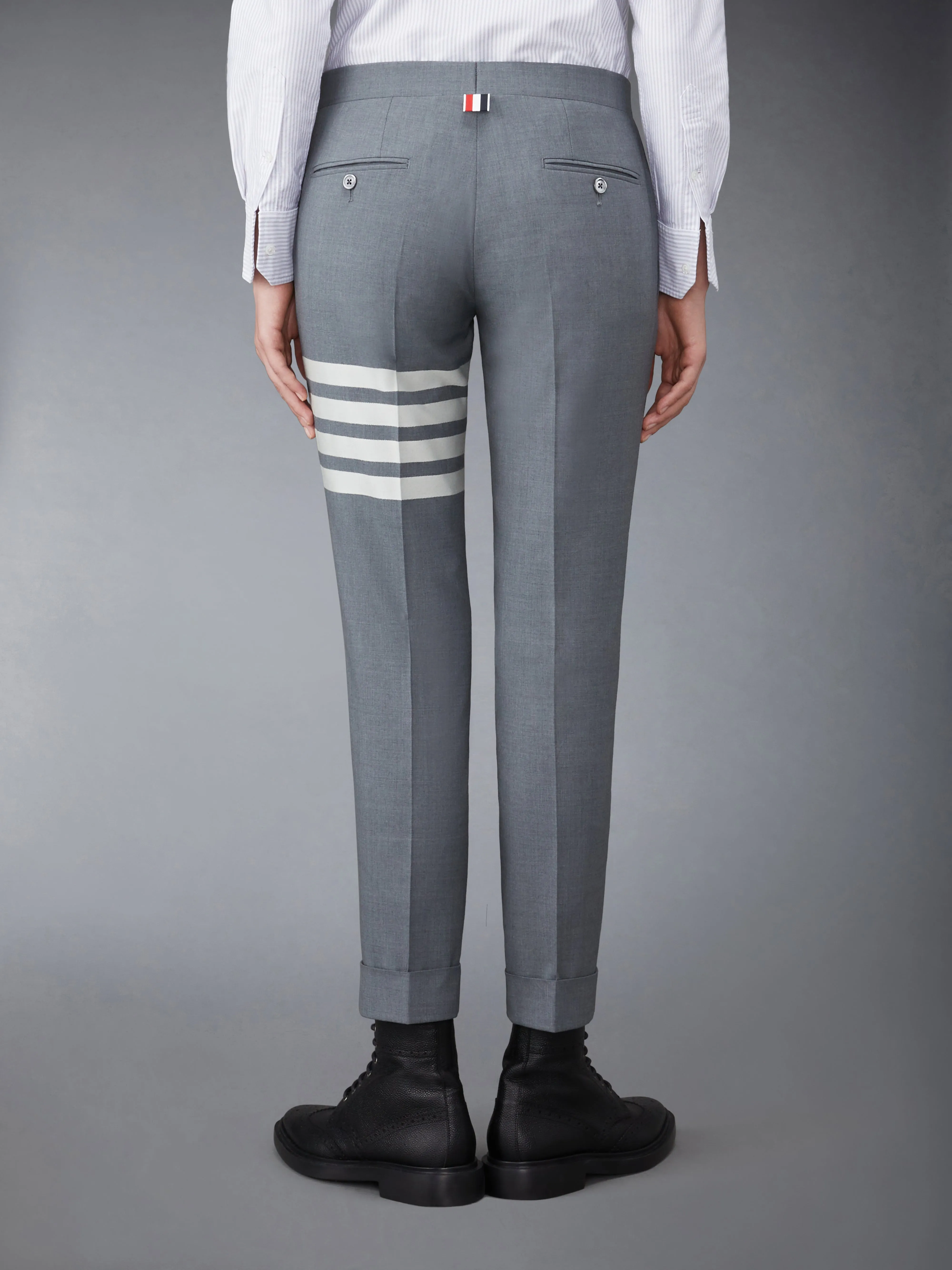 PLAIN WEAVE 4-BAR LOW RISE SKINNY TROUSERS sold by Thom Browne product image thumbnail 2