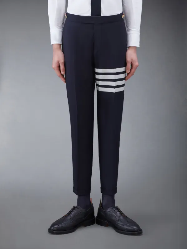 PLAIN WEAVE 4-BAR LOW RISE TROUSERS sold by Thom Browne