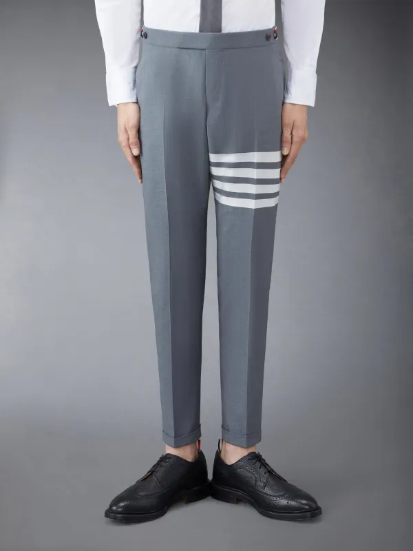 PLAIN WEAVE 4-BAR LOW RISE TROUSERS sold by Thom Browne