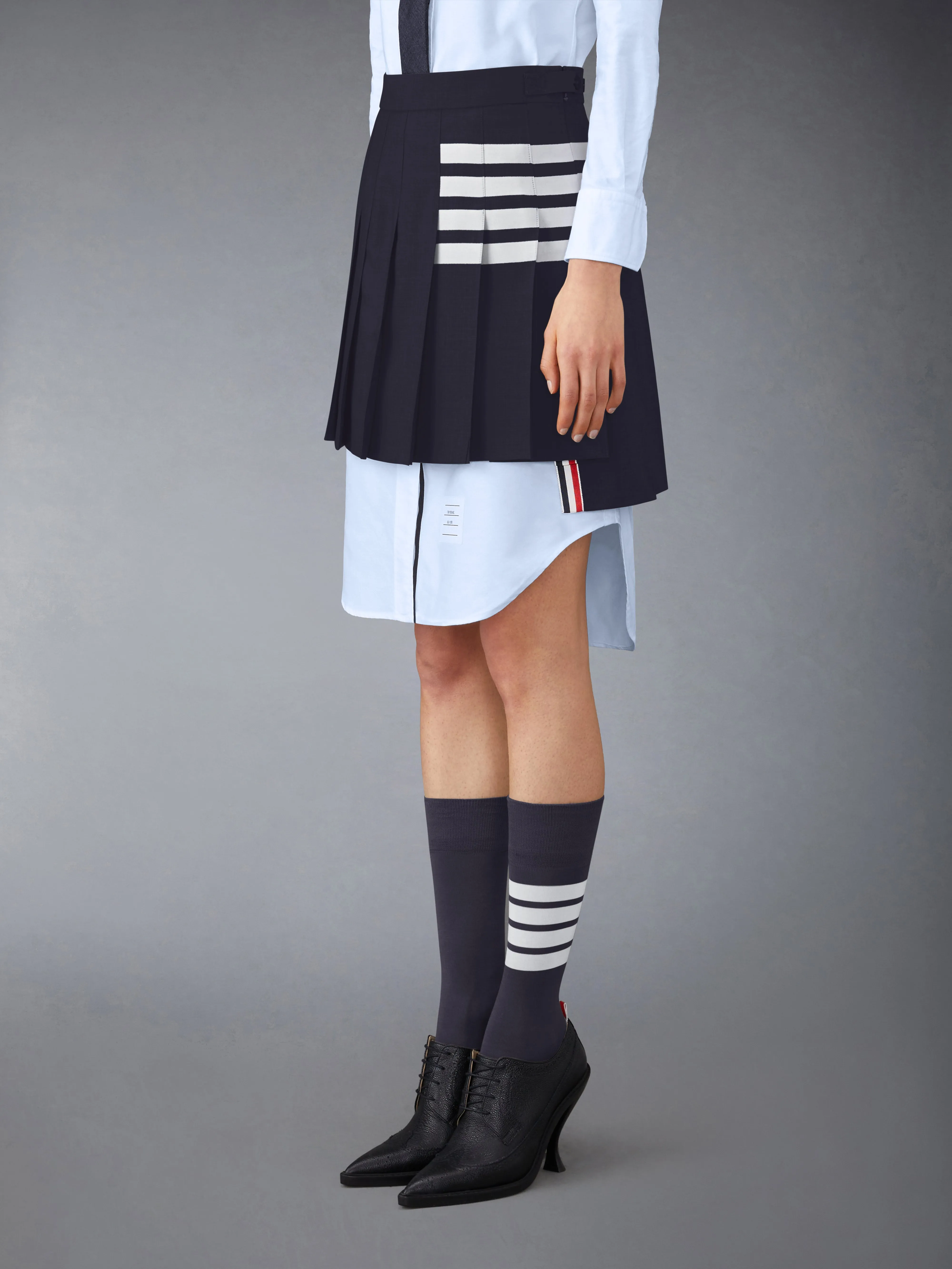 PLAIN WEAVE 4-BAR MINI PLEATED SKIRT sold by Thom Browne product image thumbnail 2