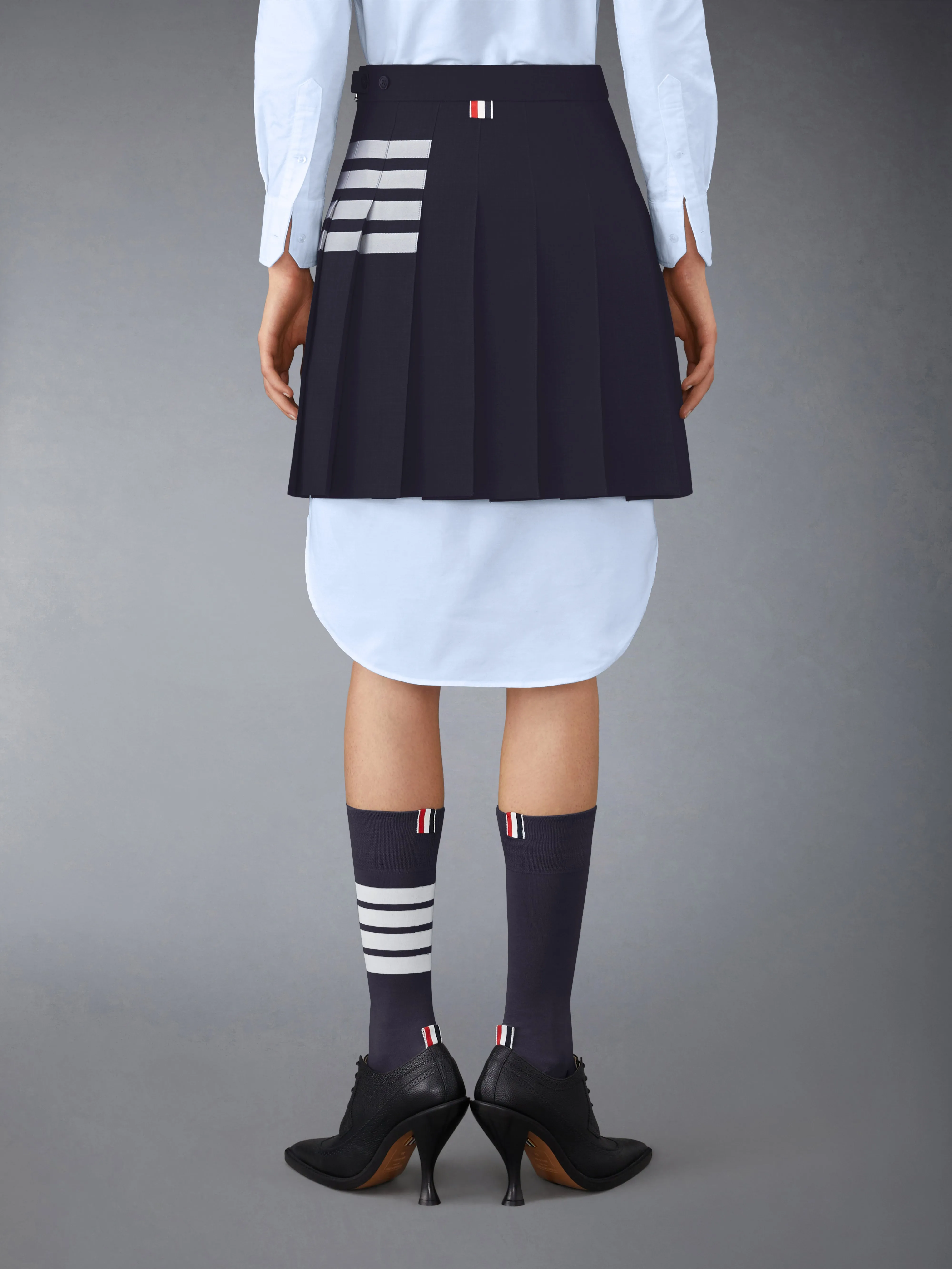 PLAIN WEAVE 4-BAR MINI PLEATED SKIRT sold by Thom Browne product image thumbnail 3