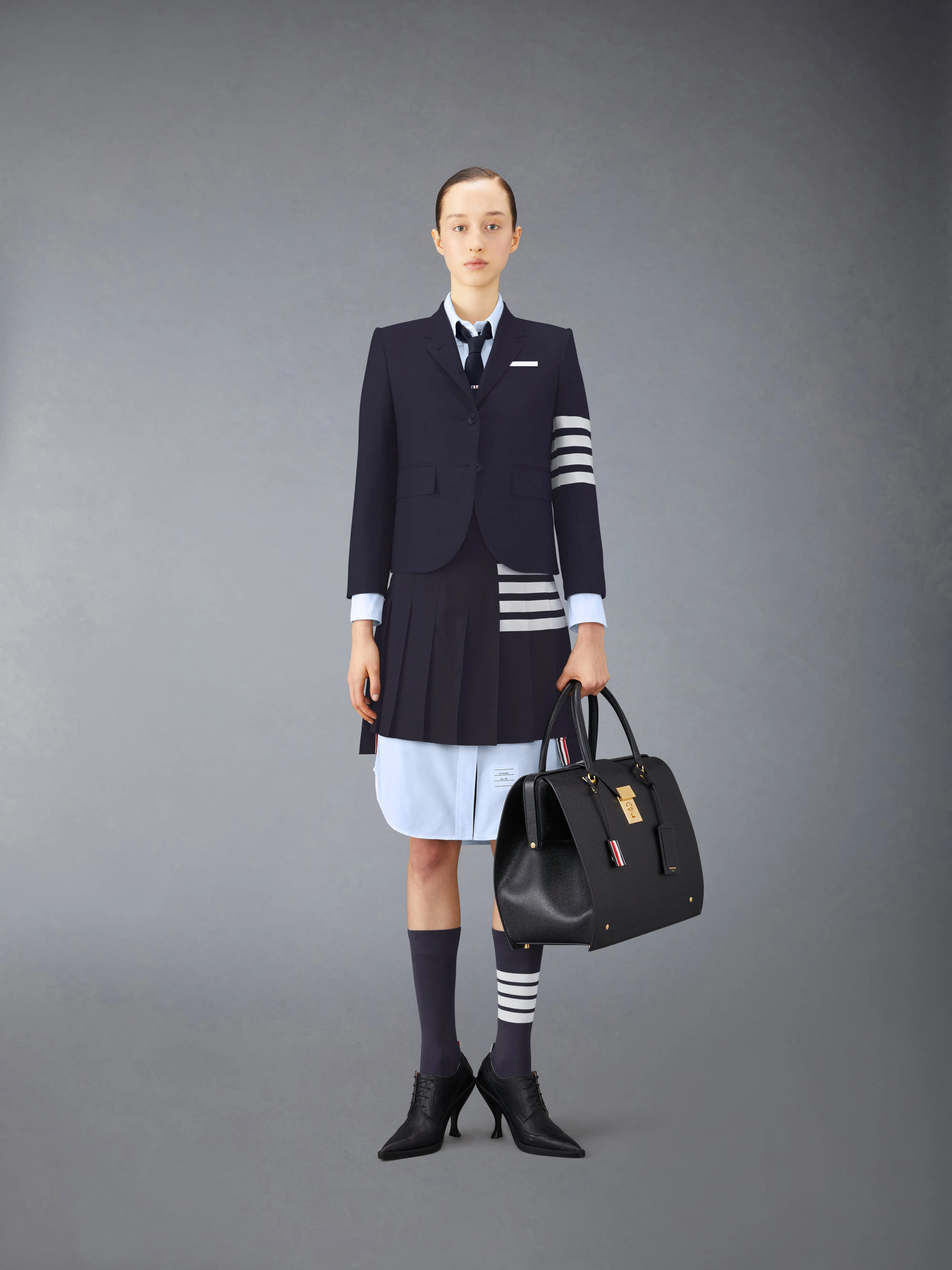 PLAIN WEAVE 4-BAR MINI PLEATED SKIRT sold by Thom Browne product image thumbnail 4