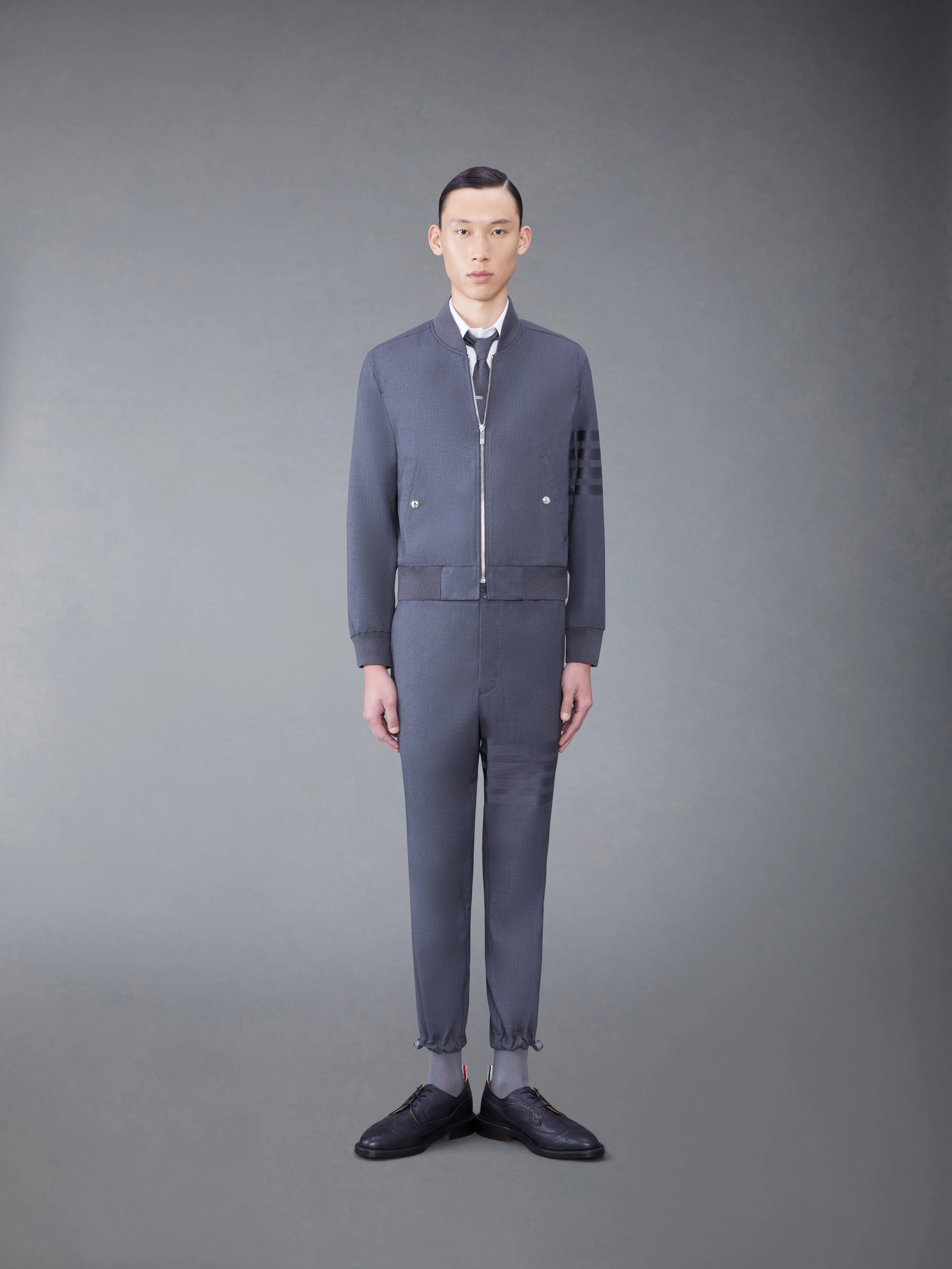 PLAIN WEAVE SUITING 4-BAR BLOUSON JACKET sold by Thom Browne product image thumbnail 3