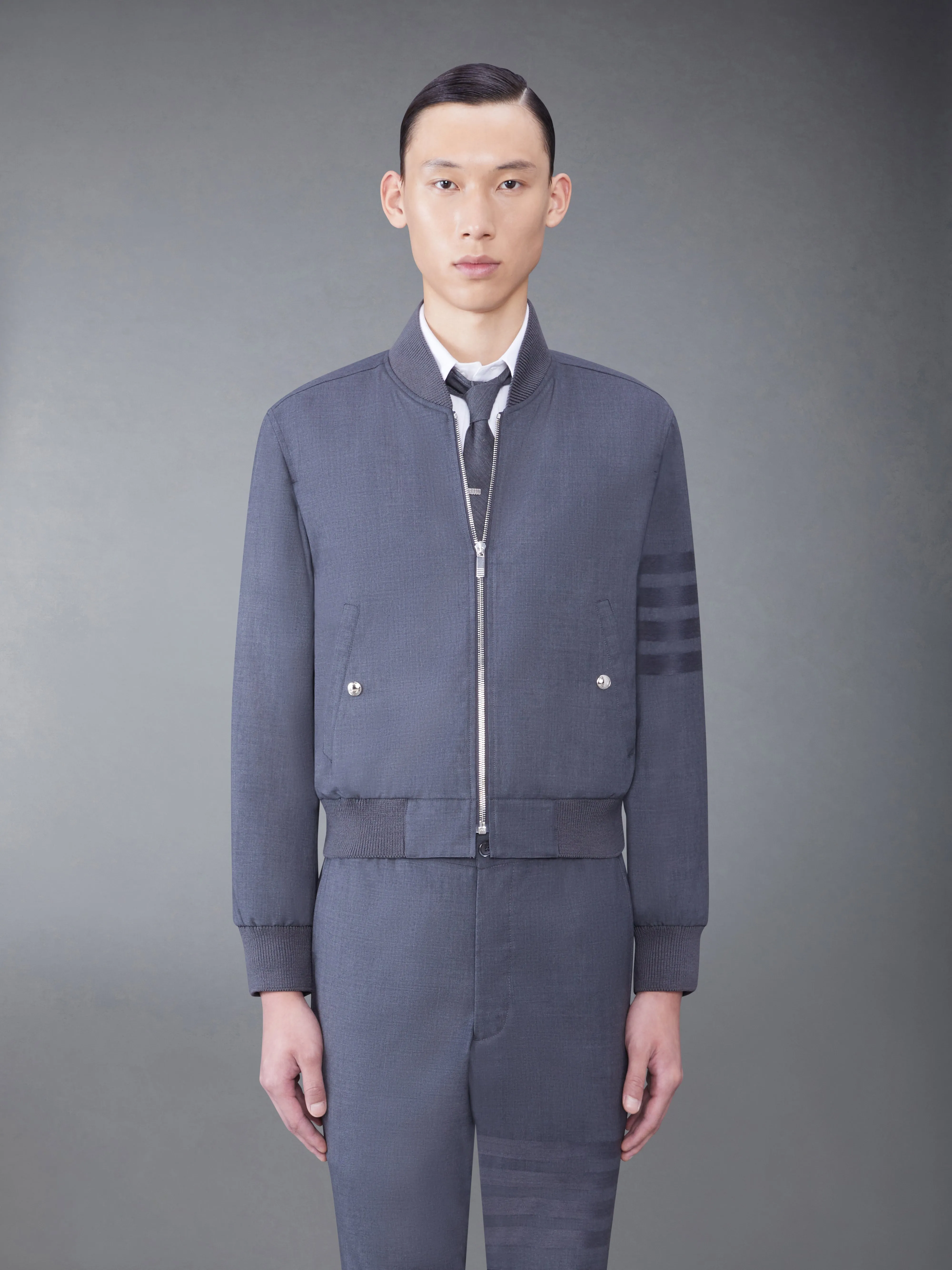 PLAIN WEAVE SUITING 4-BAR BLOUSON JACKET sold by Thom Browne