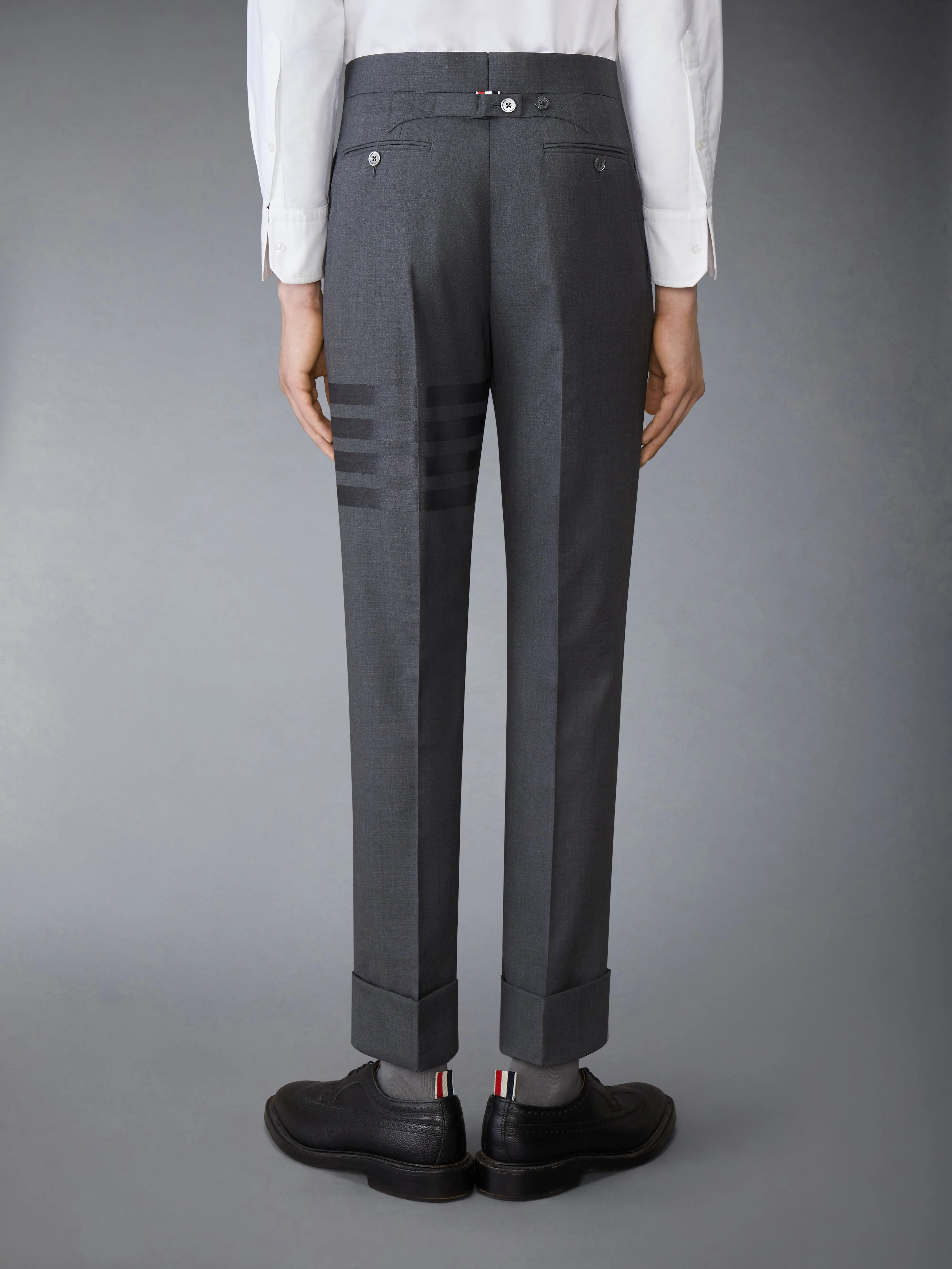 PLAIN WEAVE SUITING 4-BAR CLASSIC BACKSTRAP TROUSERS sold by Thom Browne product image thumbnail 2