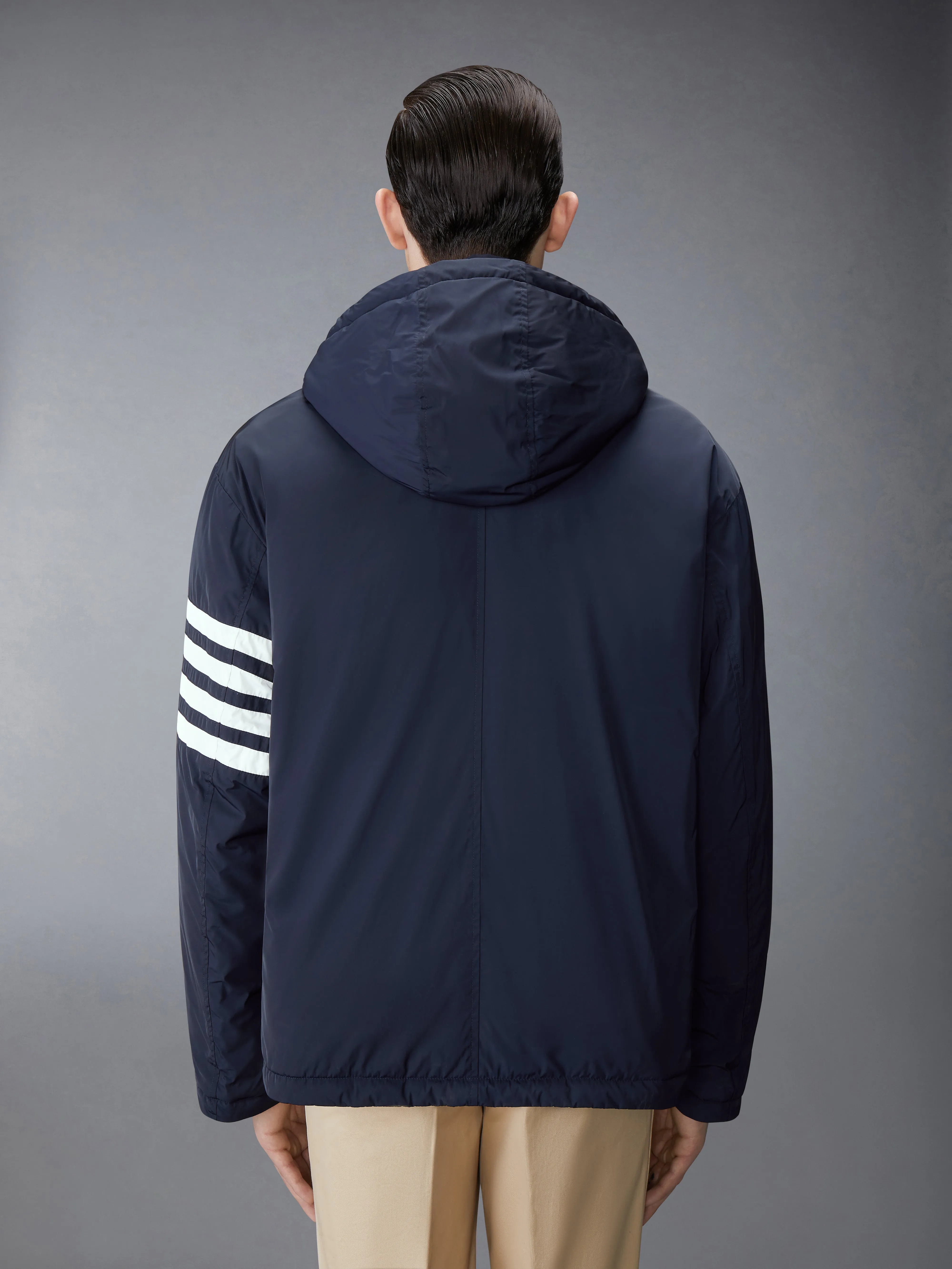 POLY TWILL 4-BAR DOWN FILL ZIP UP HOODED JACKET sold by Thom Browne product image thumbnail 2