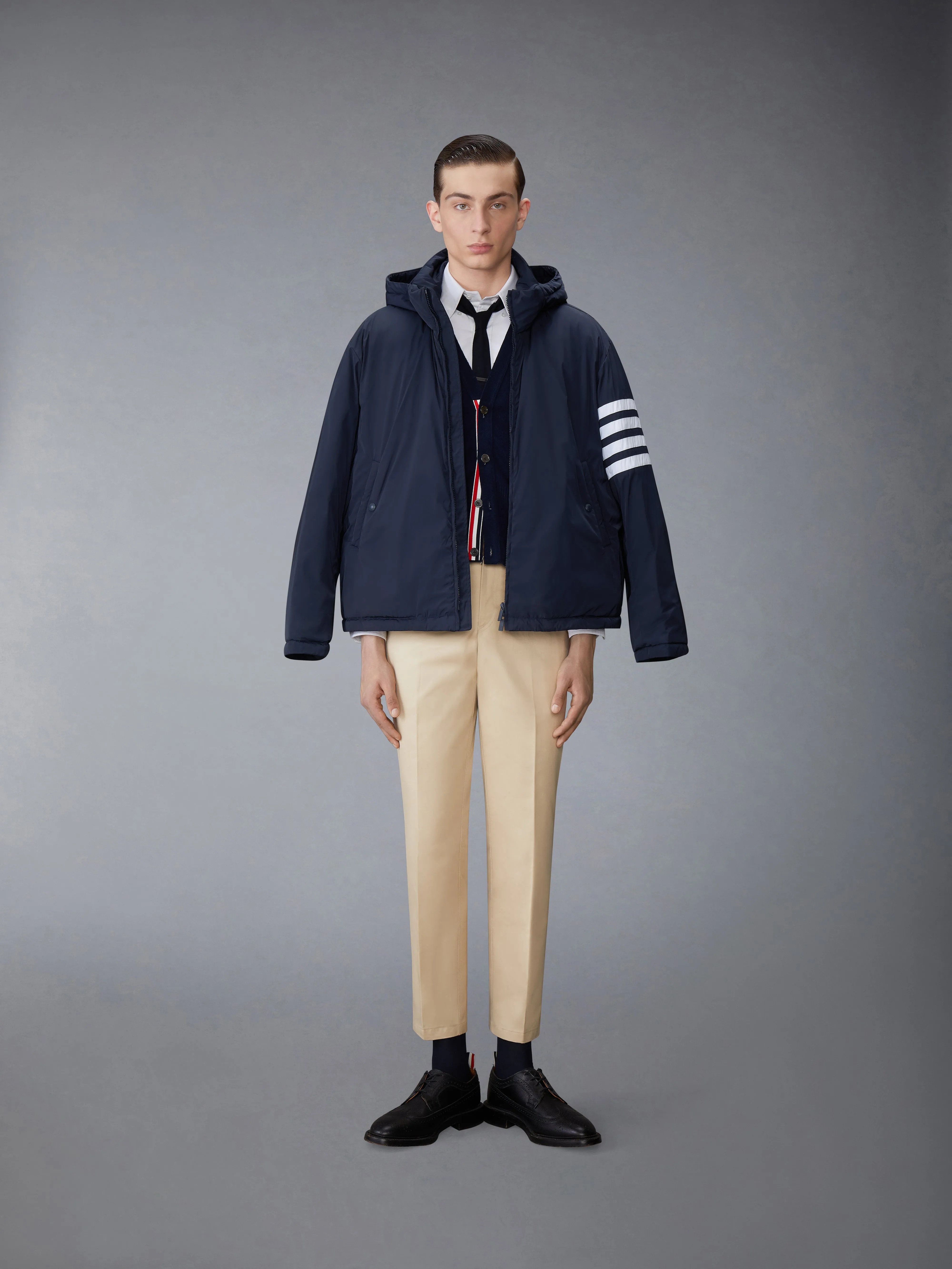 POLY TWILL 4-BAR DOWN FILL ZIP UP HOODED JACKET sold by Thom Browne product image thumbnail 3