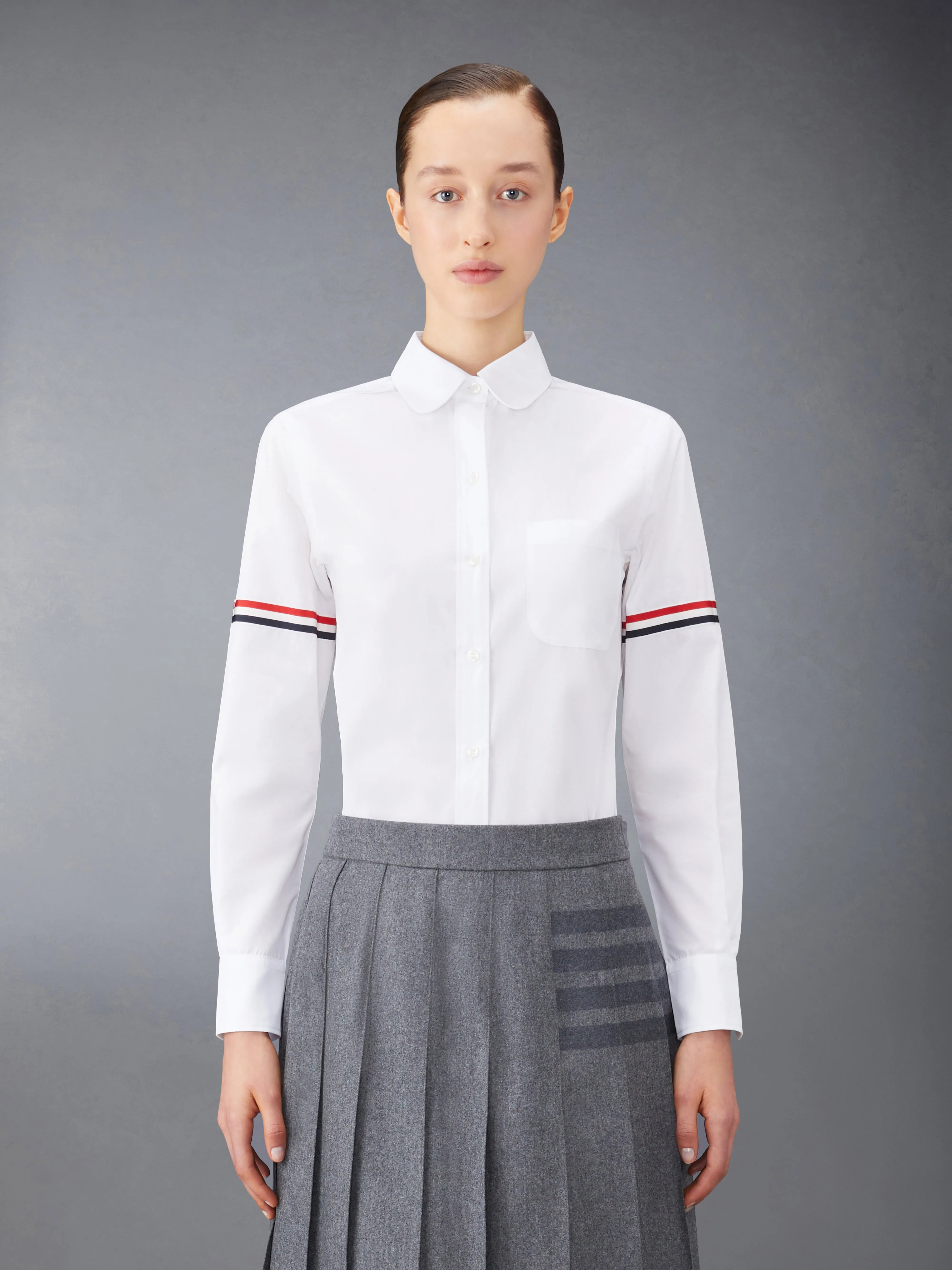 POPLIN ARMBANDS CLASSIC ROUND COLLAR SHIRT sold by Thom Browne