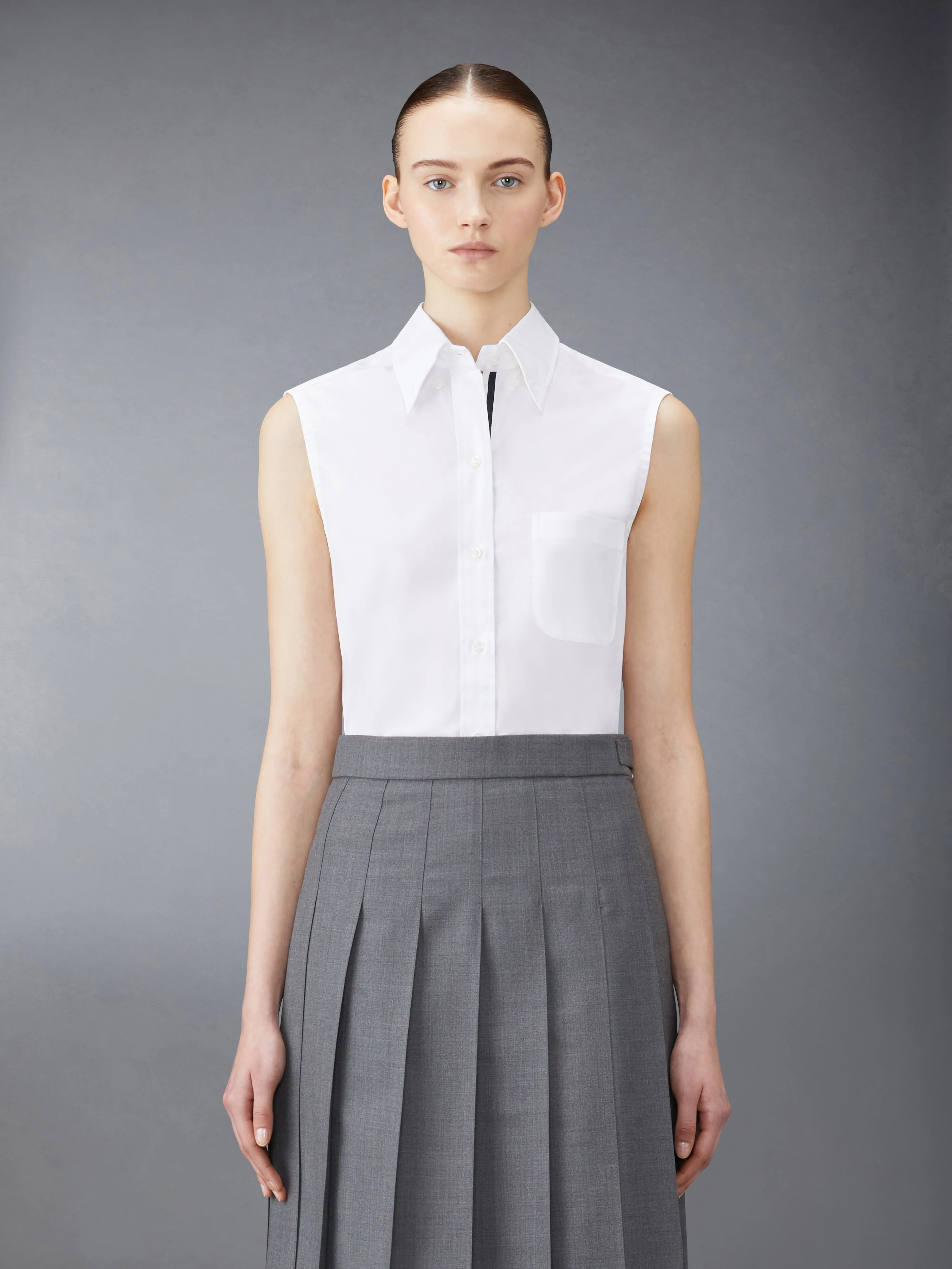 POPLIN SLEEVELESS SHIRT sold by Thom Browne