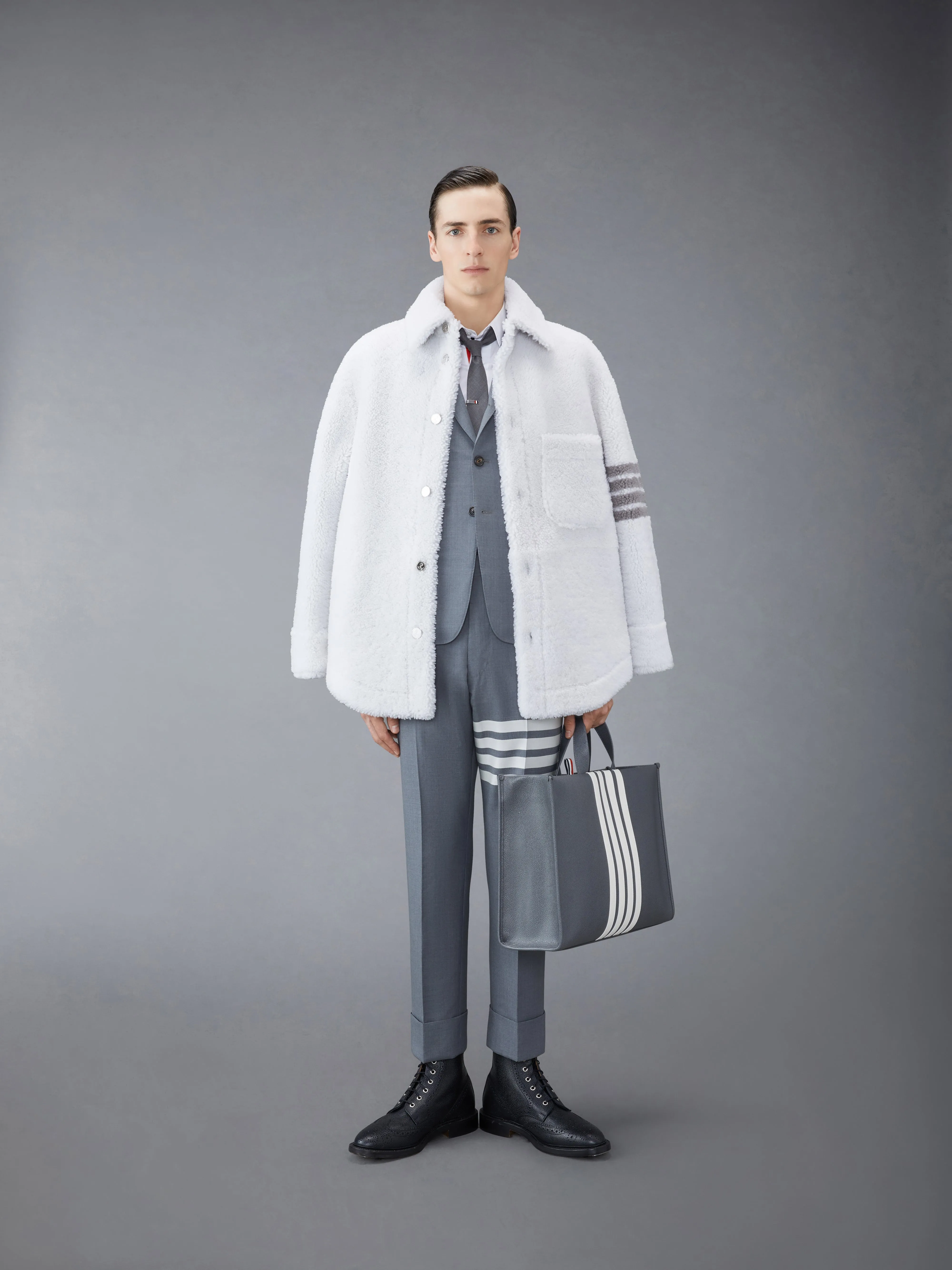 SHEARLING 4-BAR OVERSIZED SHIRT JACKET sold by Thom Browne product image thumbnail 4