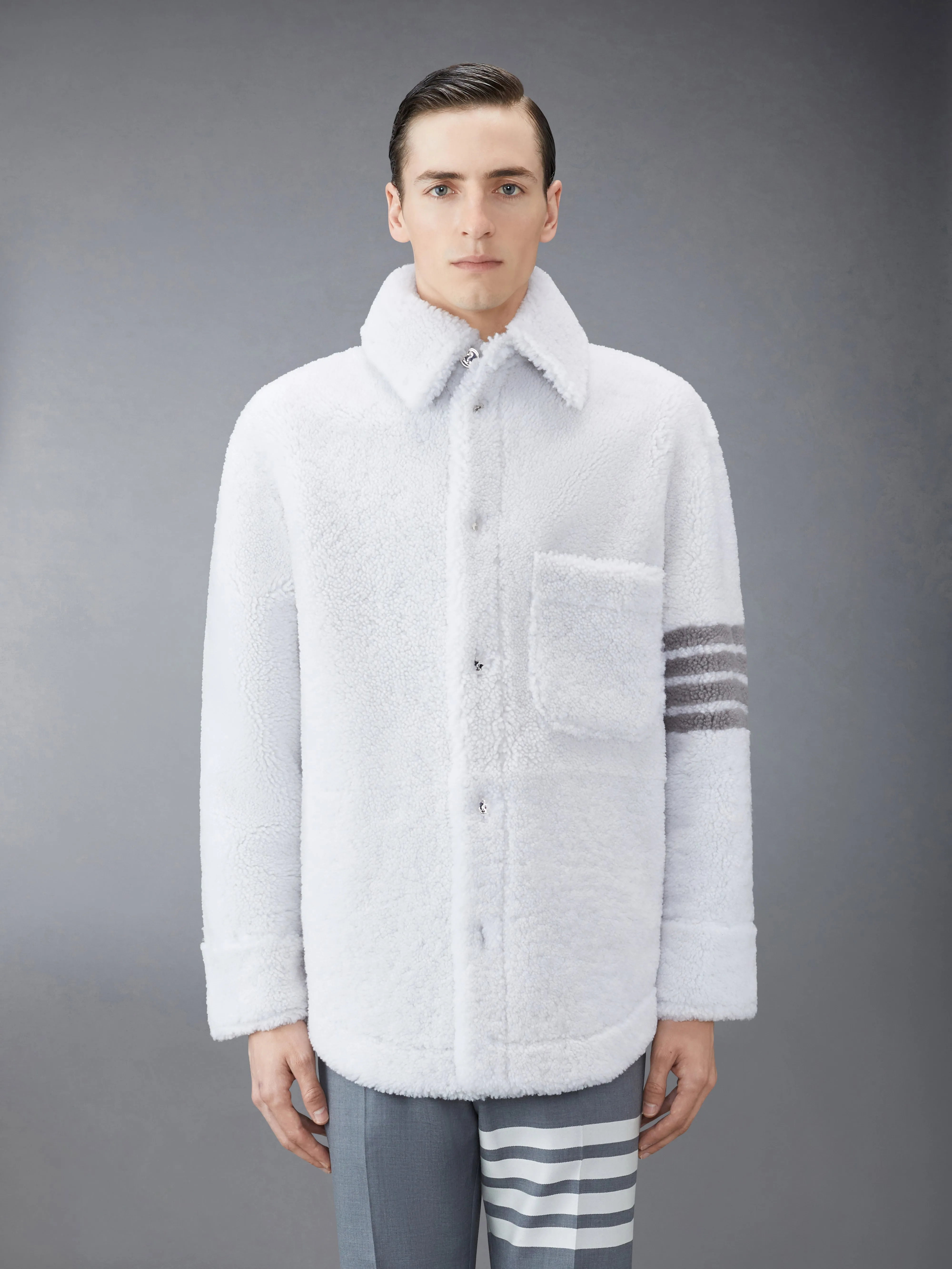 SHEARLING 4-BAR OVERSIZED SHIRT JACKET sold by Thom Browne