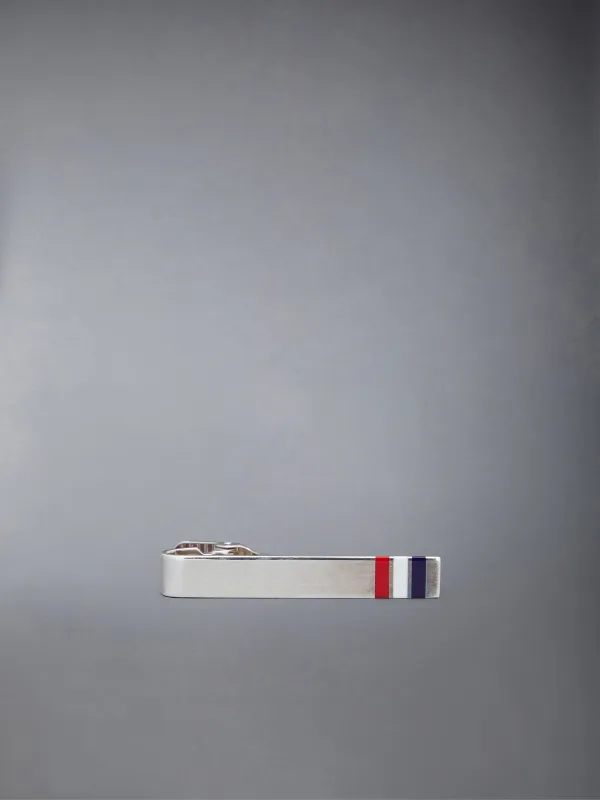 SILVER ENAMEL STRIPE LONG TIE BAR sold by Thom Browne