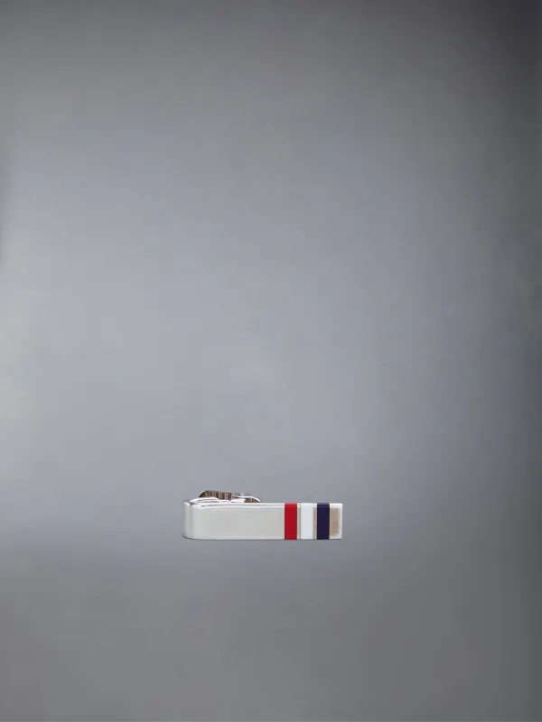 SILVER ENAMEL STRIPE SHORT TIE BAR sold by Thom Browne