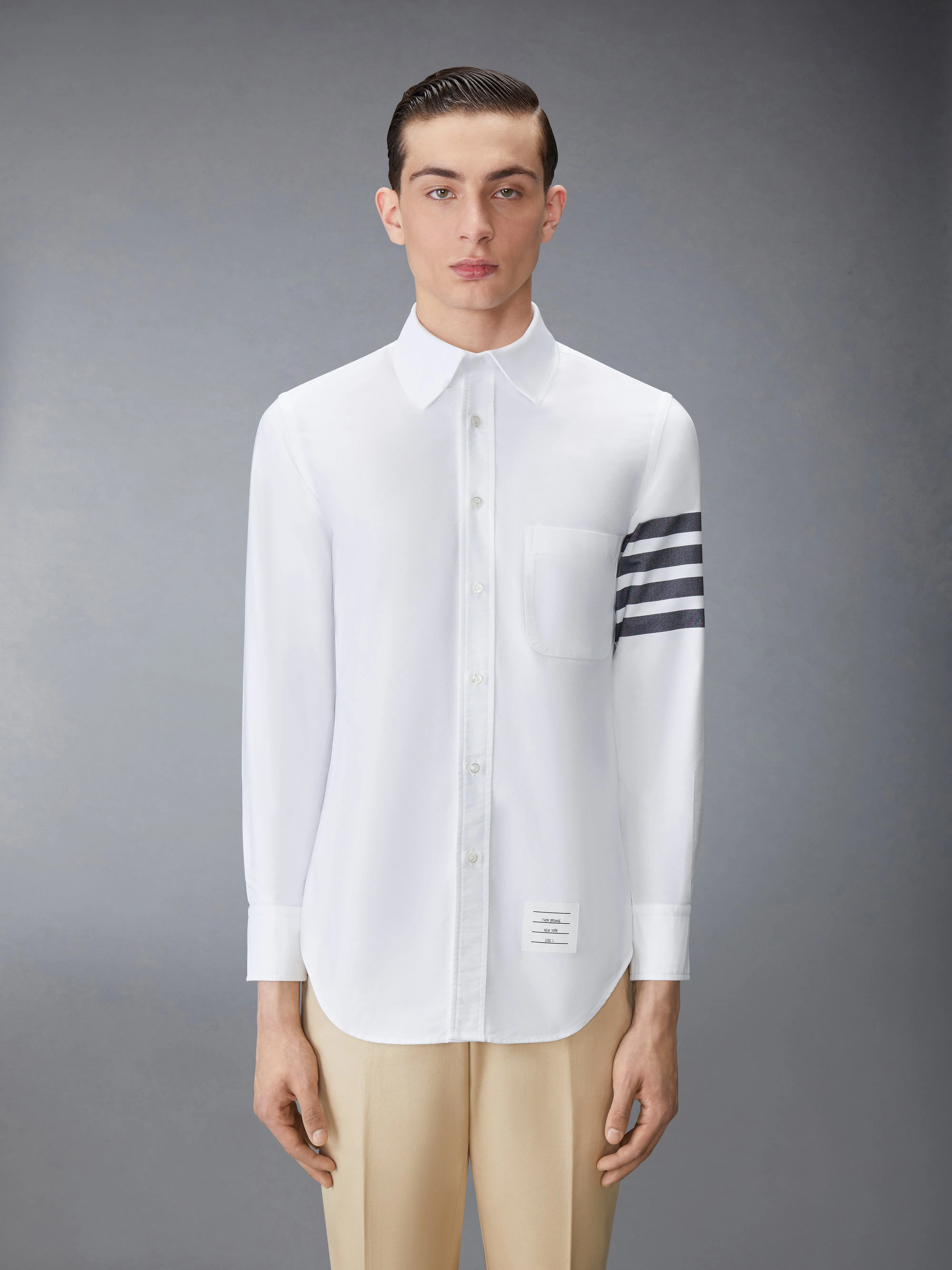 SOLID OXFORD 4-BAR POINT COLLAR SHIRT sold by Thom Browne product image thumbnail 2