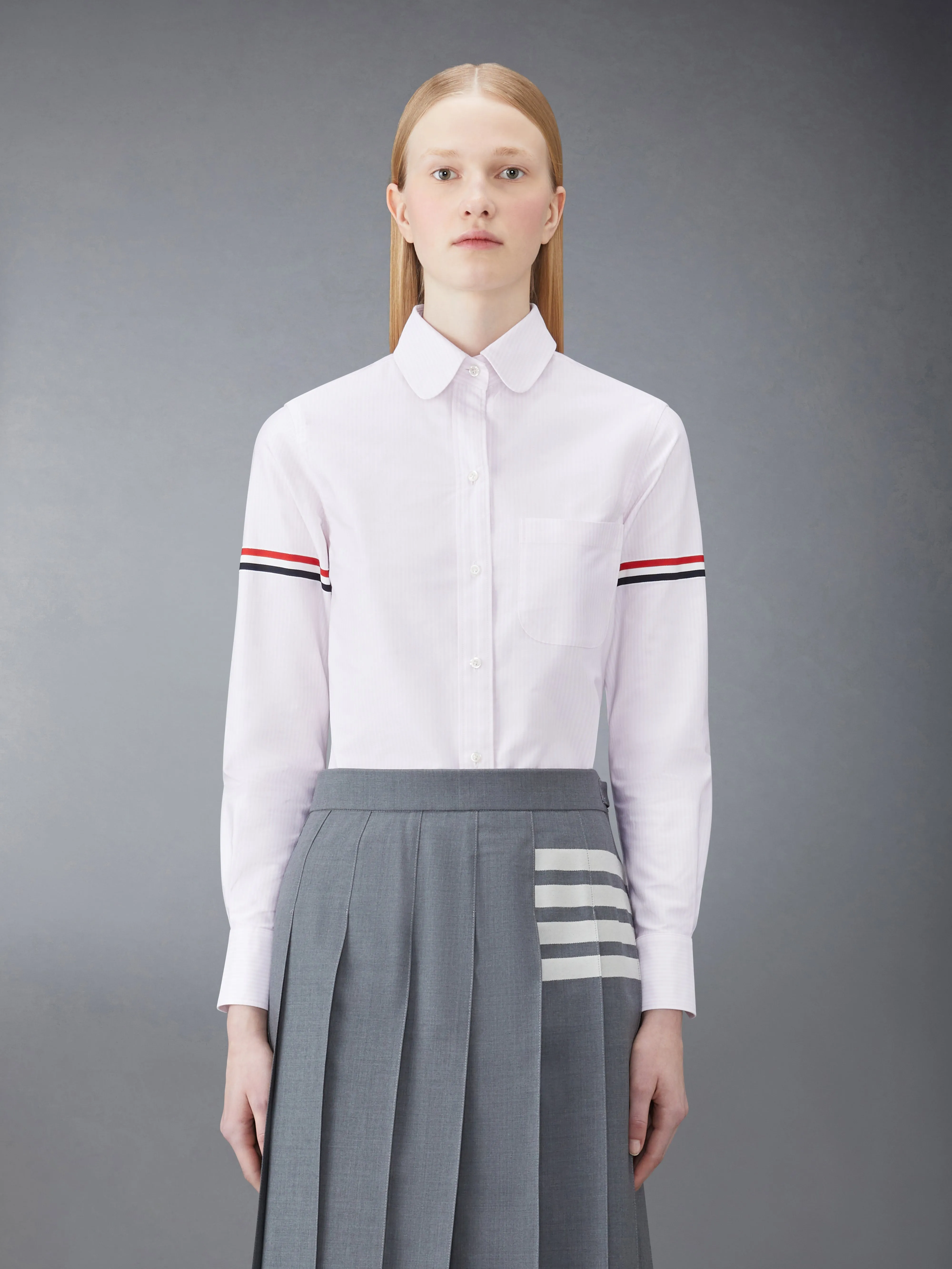 STRIPE OXFORD ARMBAND CLASSIC ROUND COLLAR SHIRT sold by Thom Browne