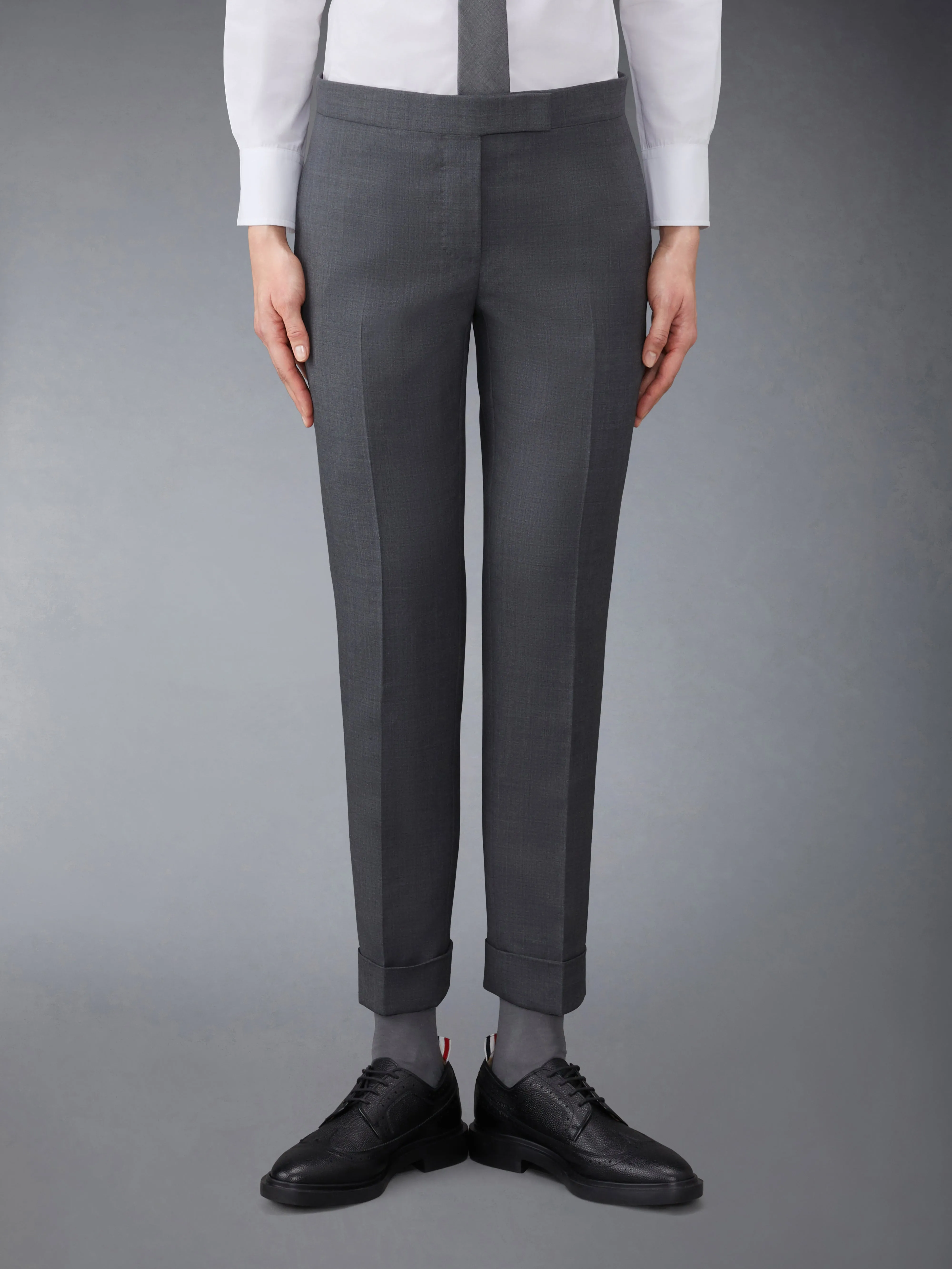 TWILL LOW RISE SKINNY TROUSERS sold by Thom Browne