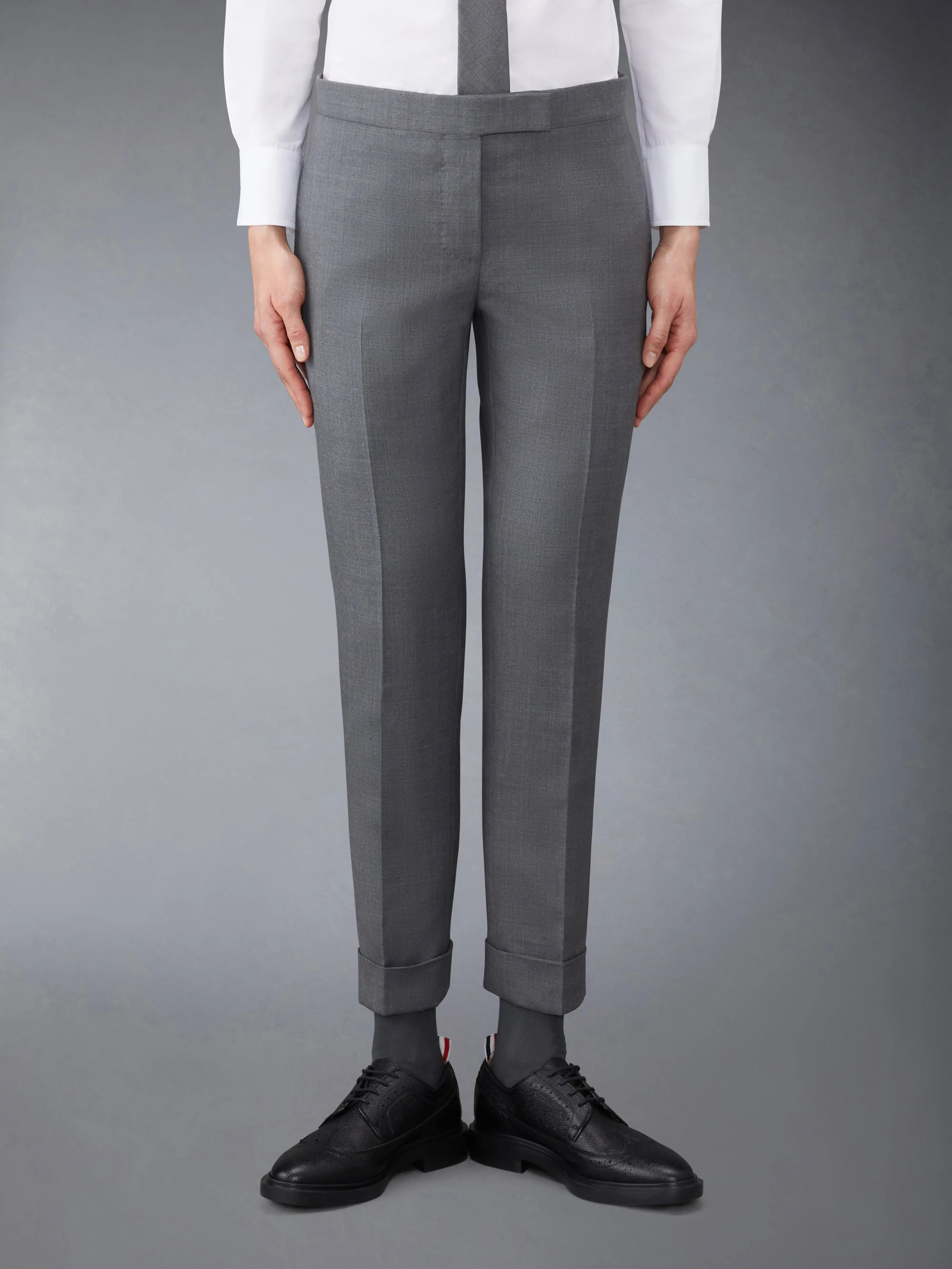 TWILL LOW RISE SKINNY TROUSERS sold by Thom Browne