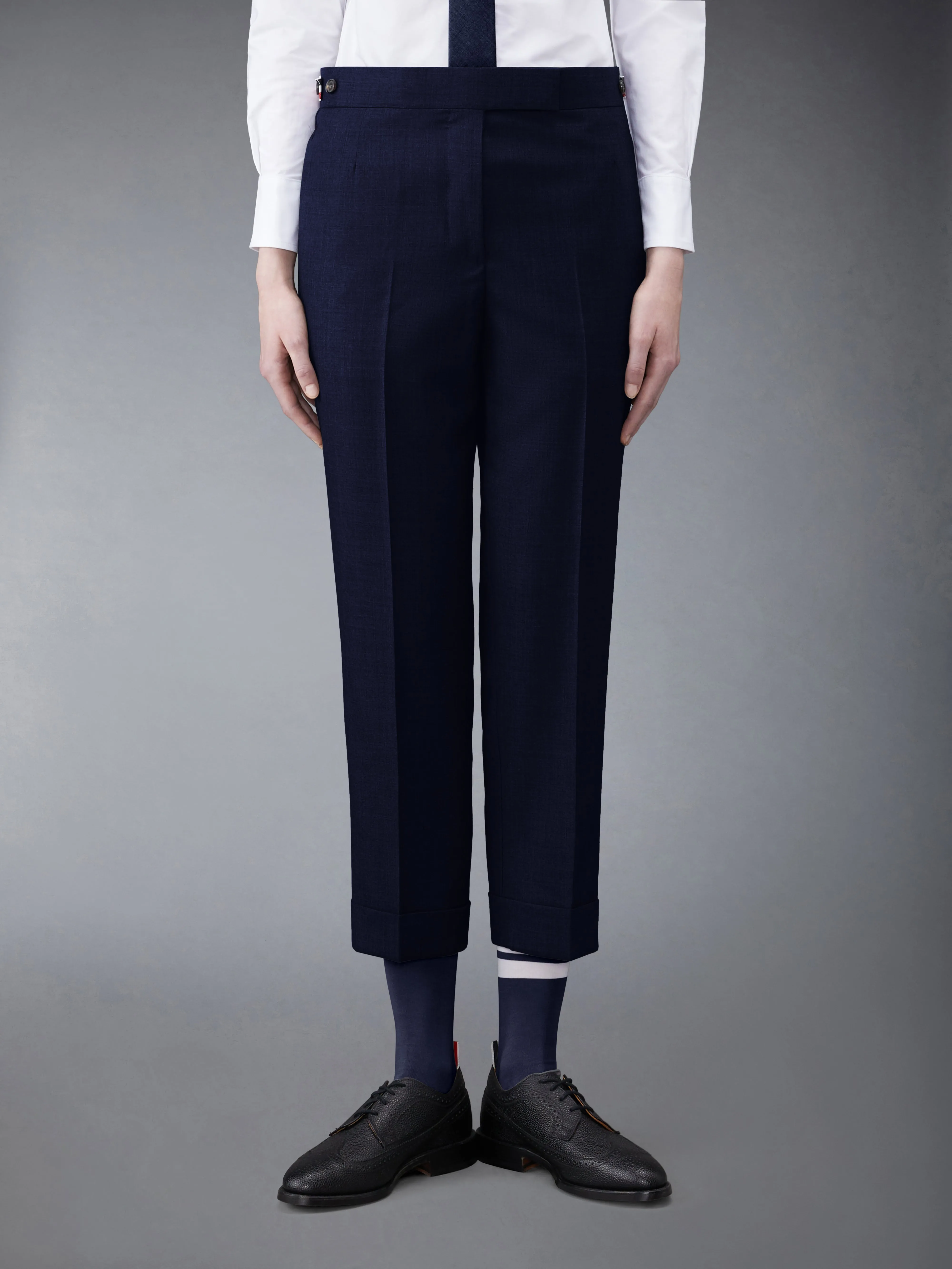 TWILL LOW RISE SLIM TROUSERS sold by Thom Browne