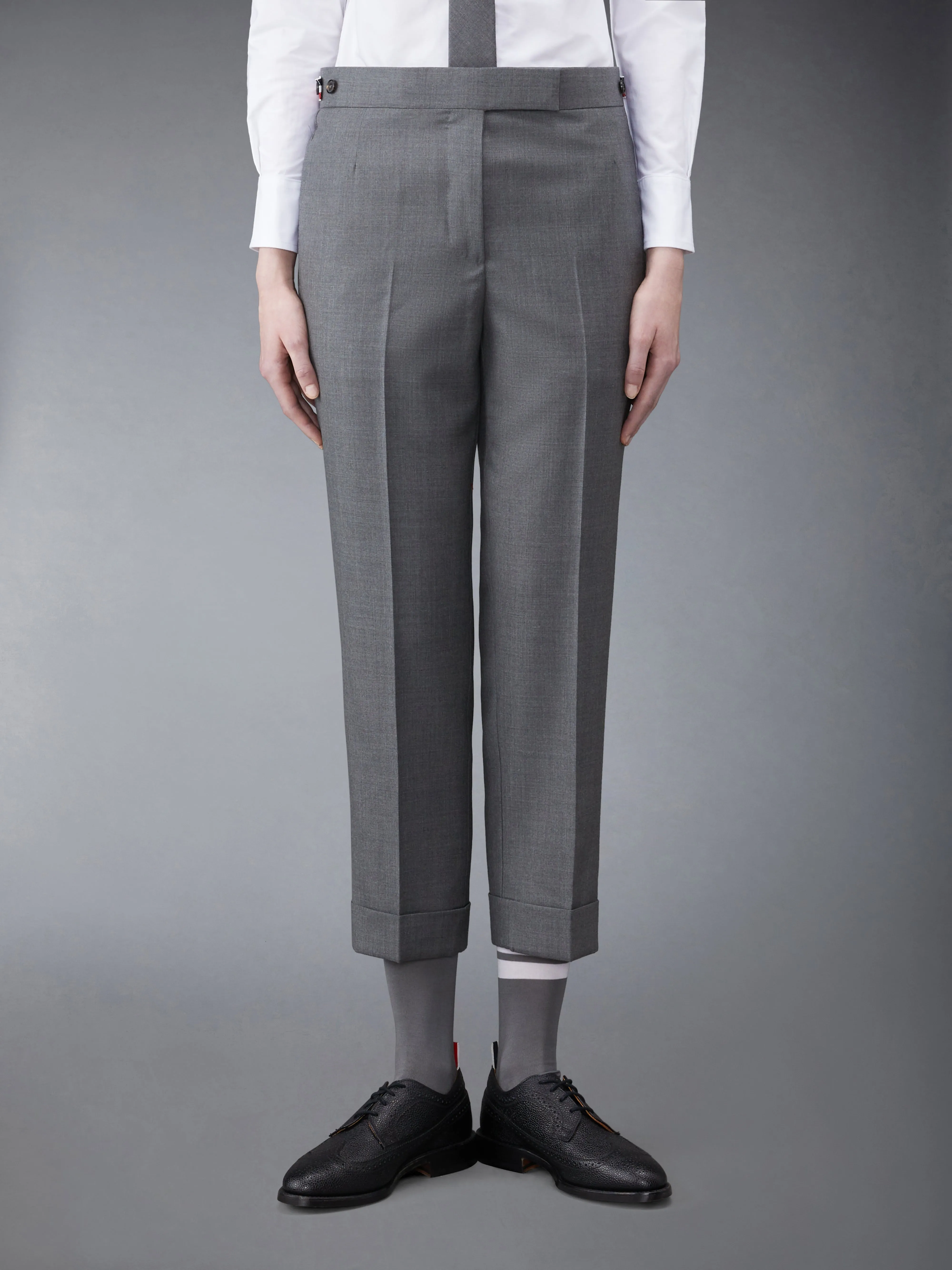 TWILL LOW RISE SLIM TROUSERS sold by Thom Browne