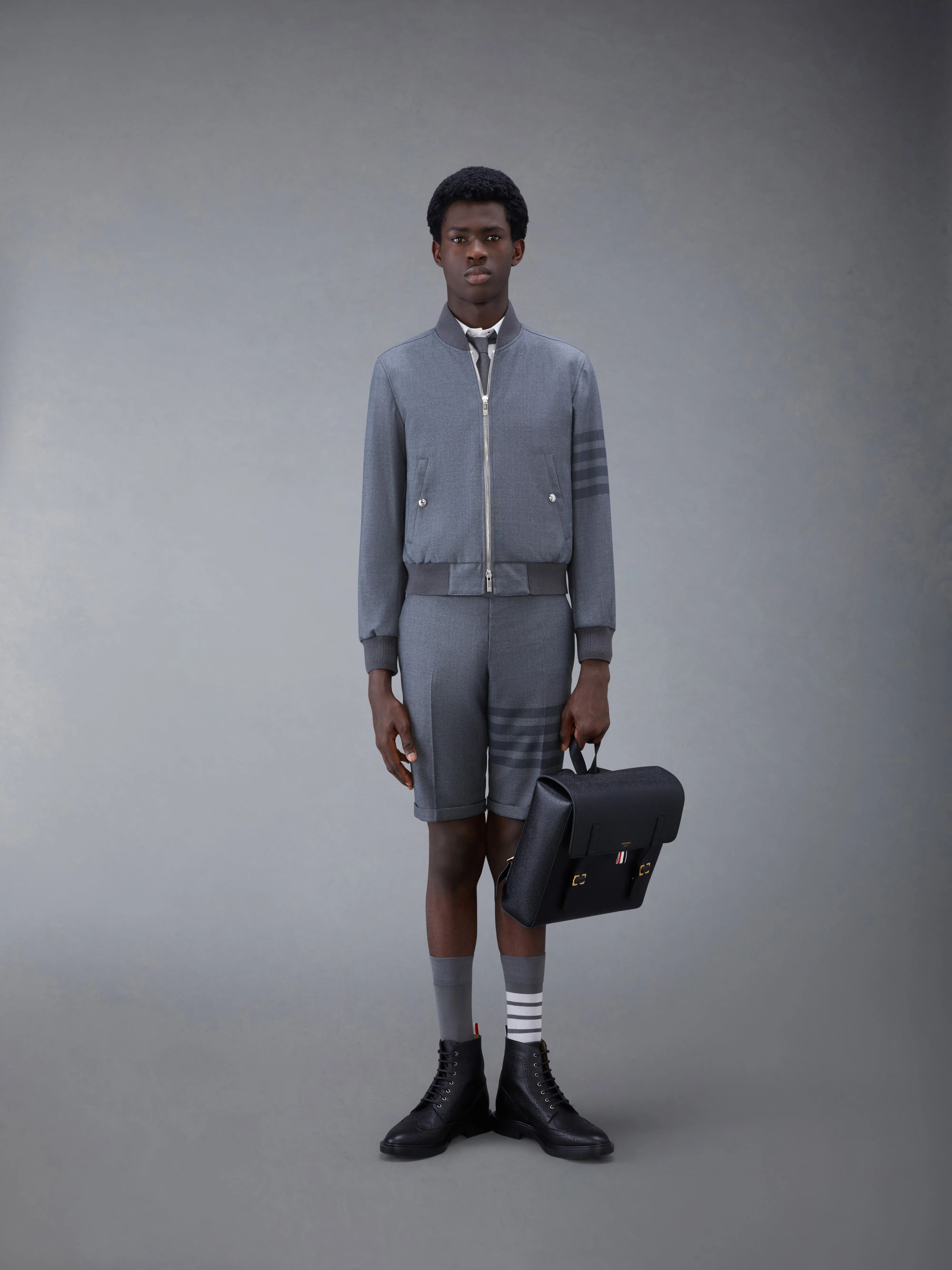 STEP TWILL SCHOOL UNIFORM 4-BAR BLOUSON JACKET sold by Thom Browne product image thumbnail 3