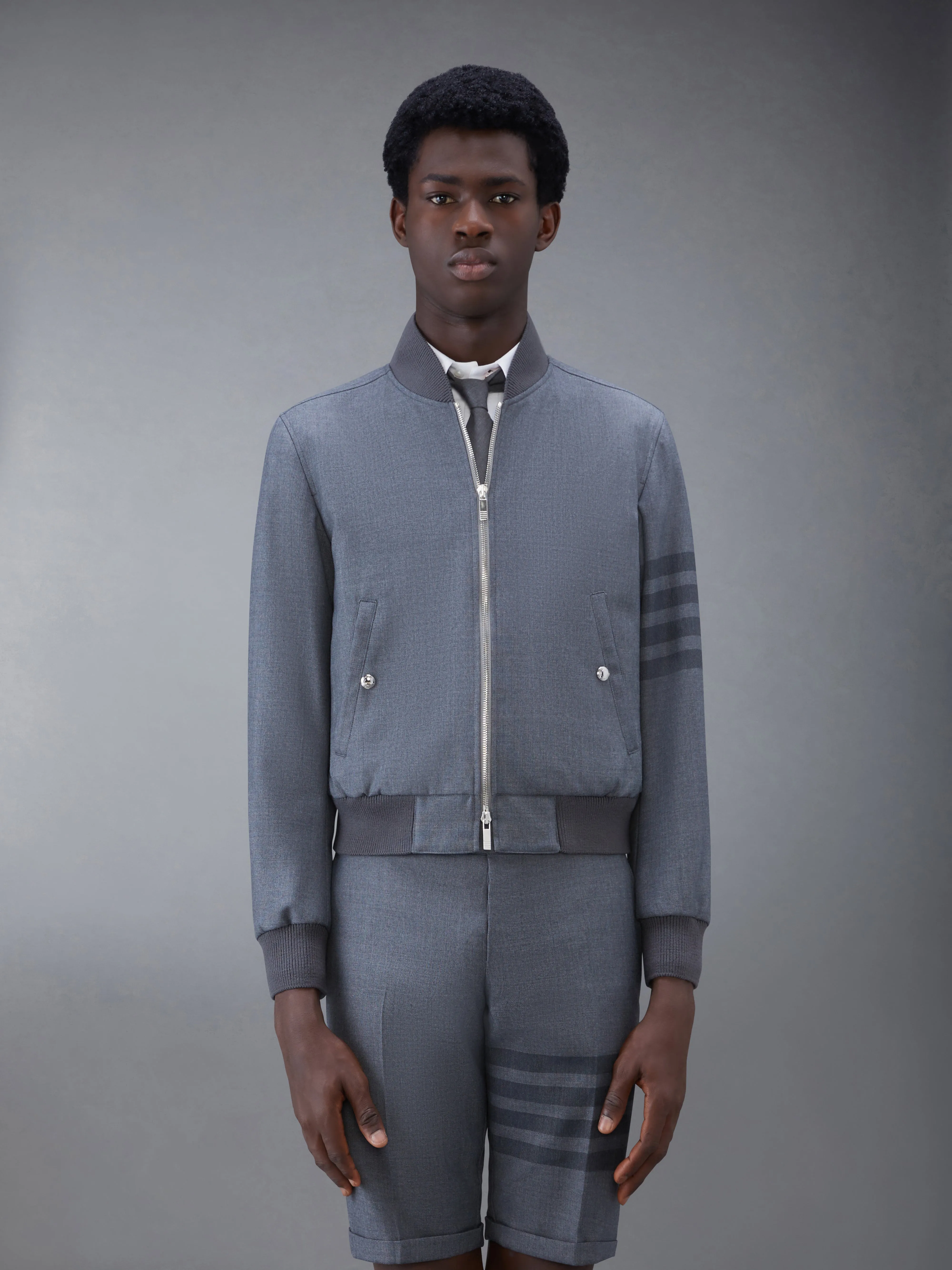 STEP TWILL SCHOOL UNIFORM 4-BAR BLOUSON JACKET sold by Thom Browne