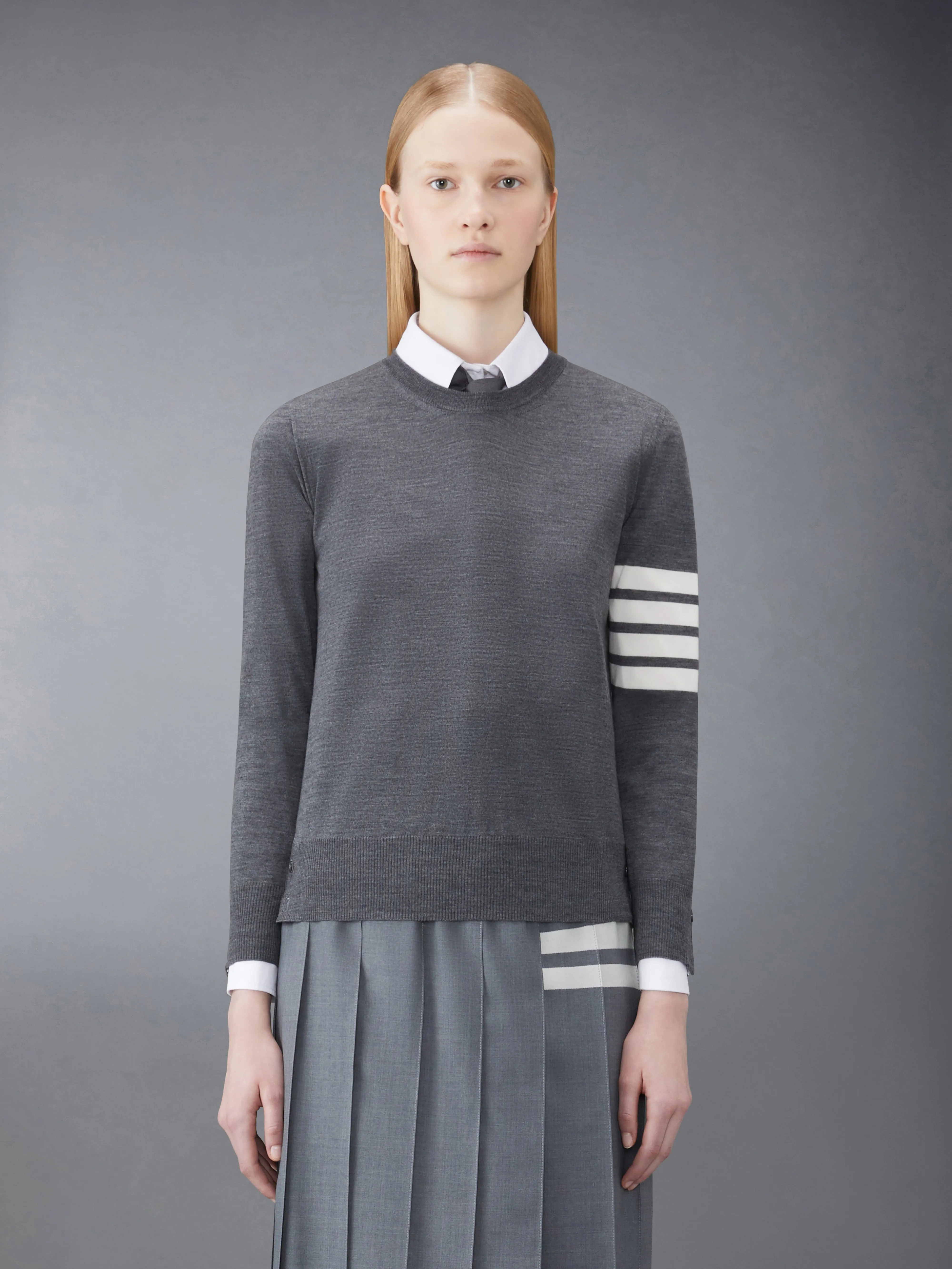 WOOL 4-BAR RELAXED PULLOVER sold by Thom Browne