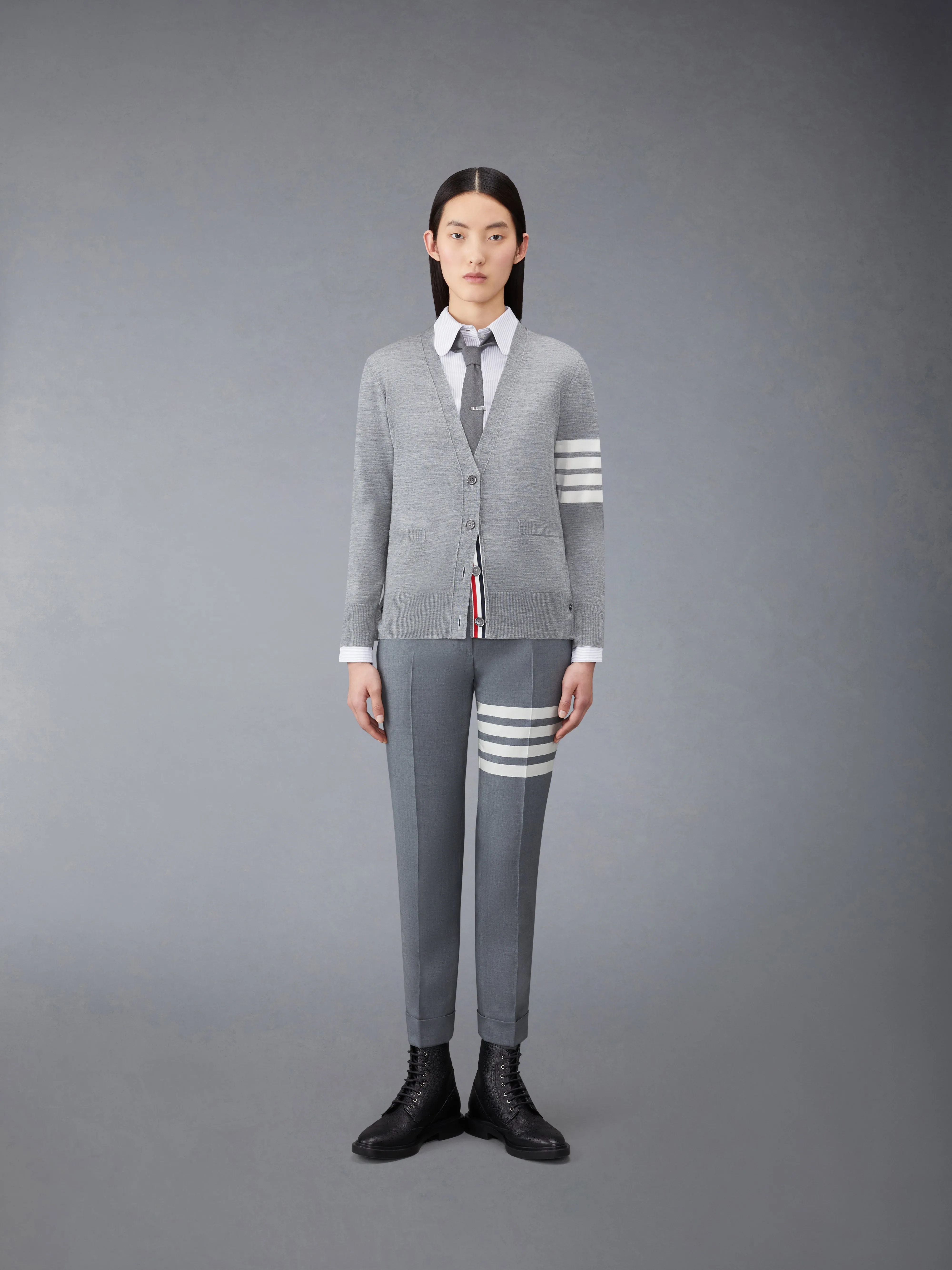 WOOL 4-BAR RELAXED V-NECK CARDIGAN sold by Thom Browne product image thumbnail 3