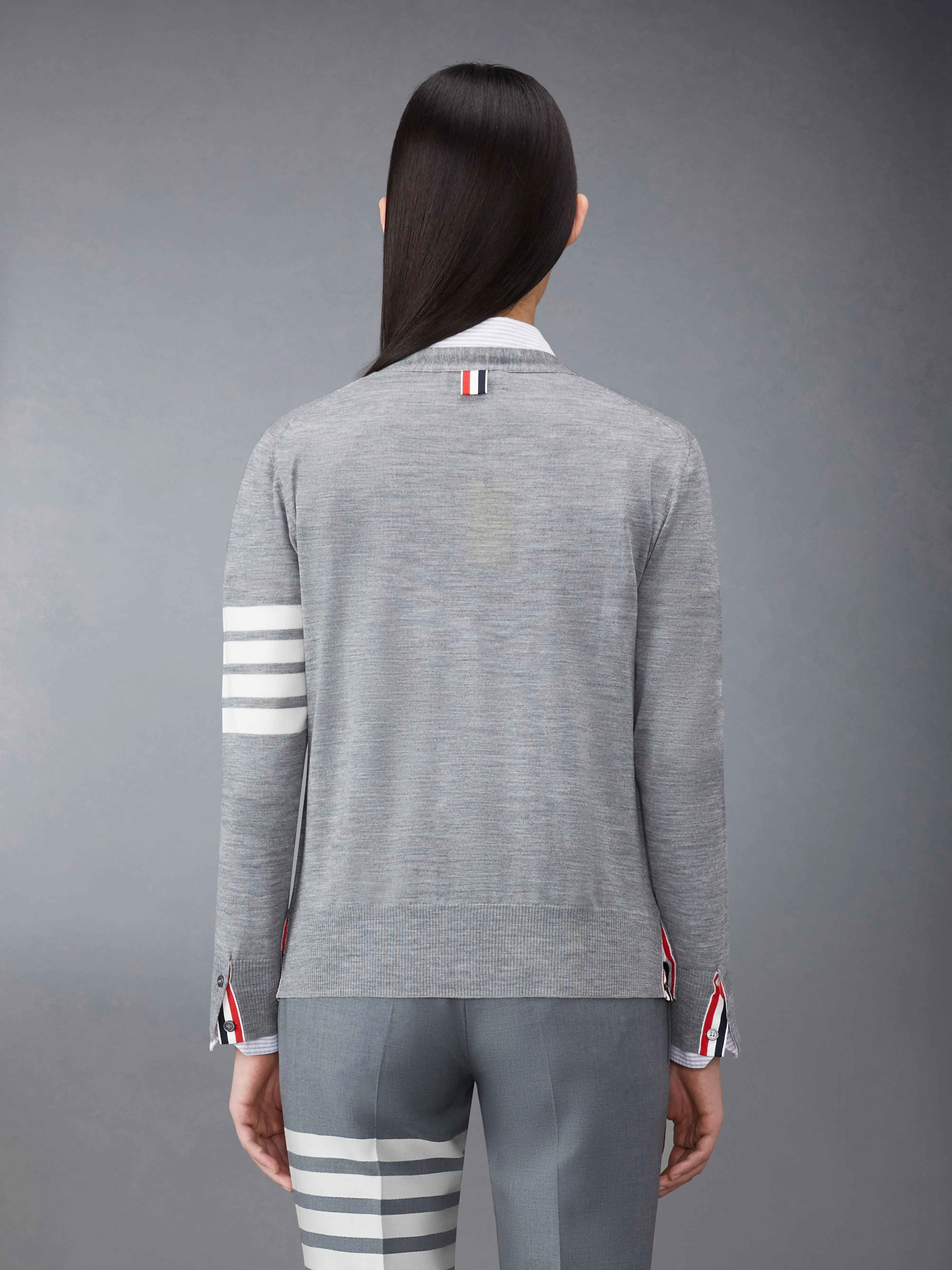 WOOL 4-BAR RELAXED V-NECK CARDIGAN sold by Thom Browne product image thumbnail 2