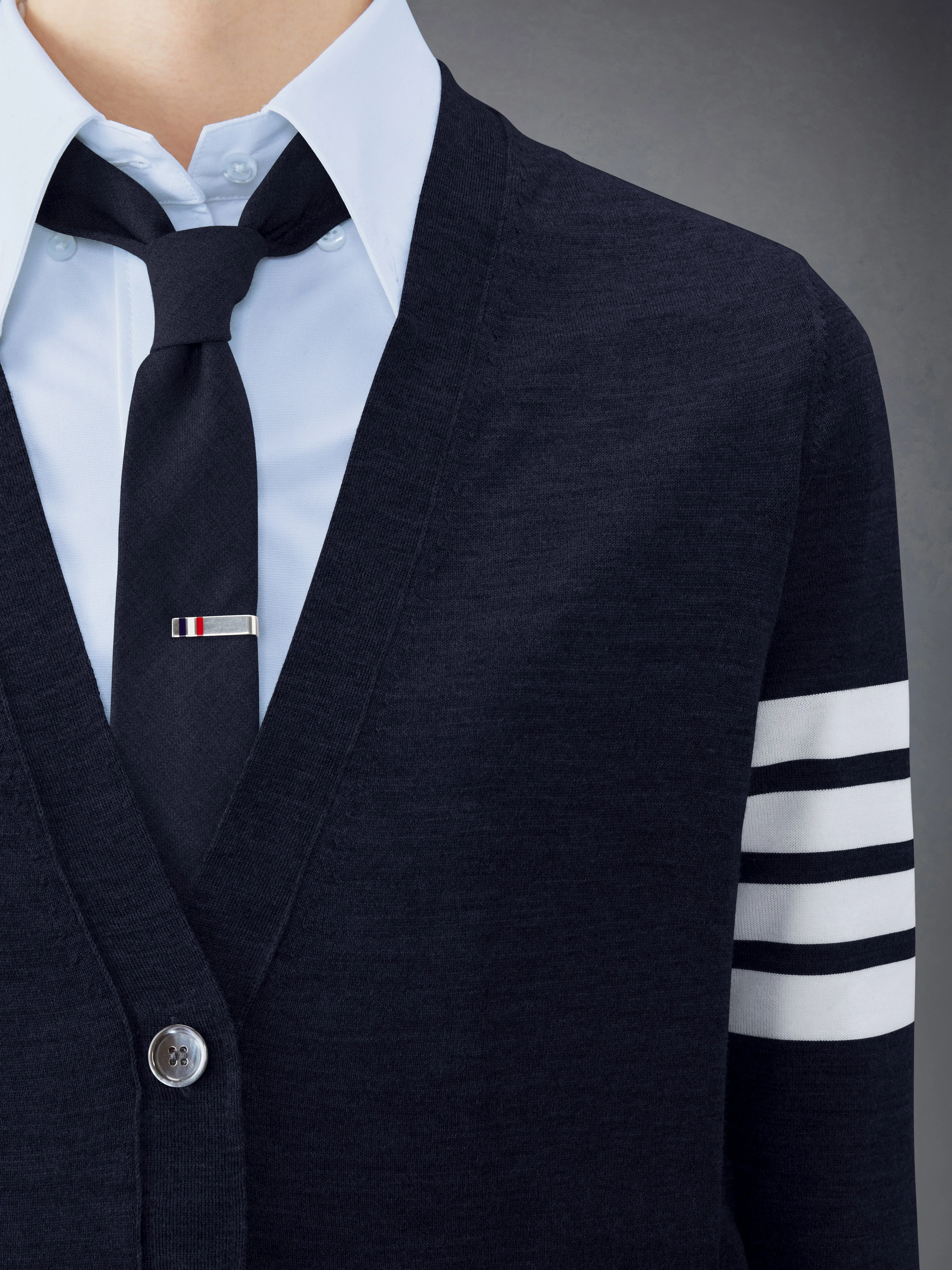 WOOL 4-BAR RELAXED V-NECK CARDIGAN sold by Thom Browne product image thumbnail 5