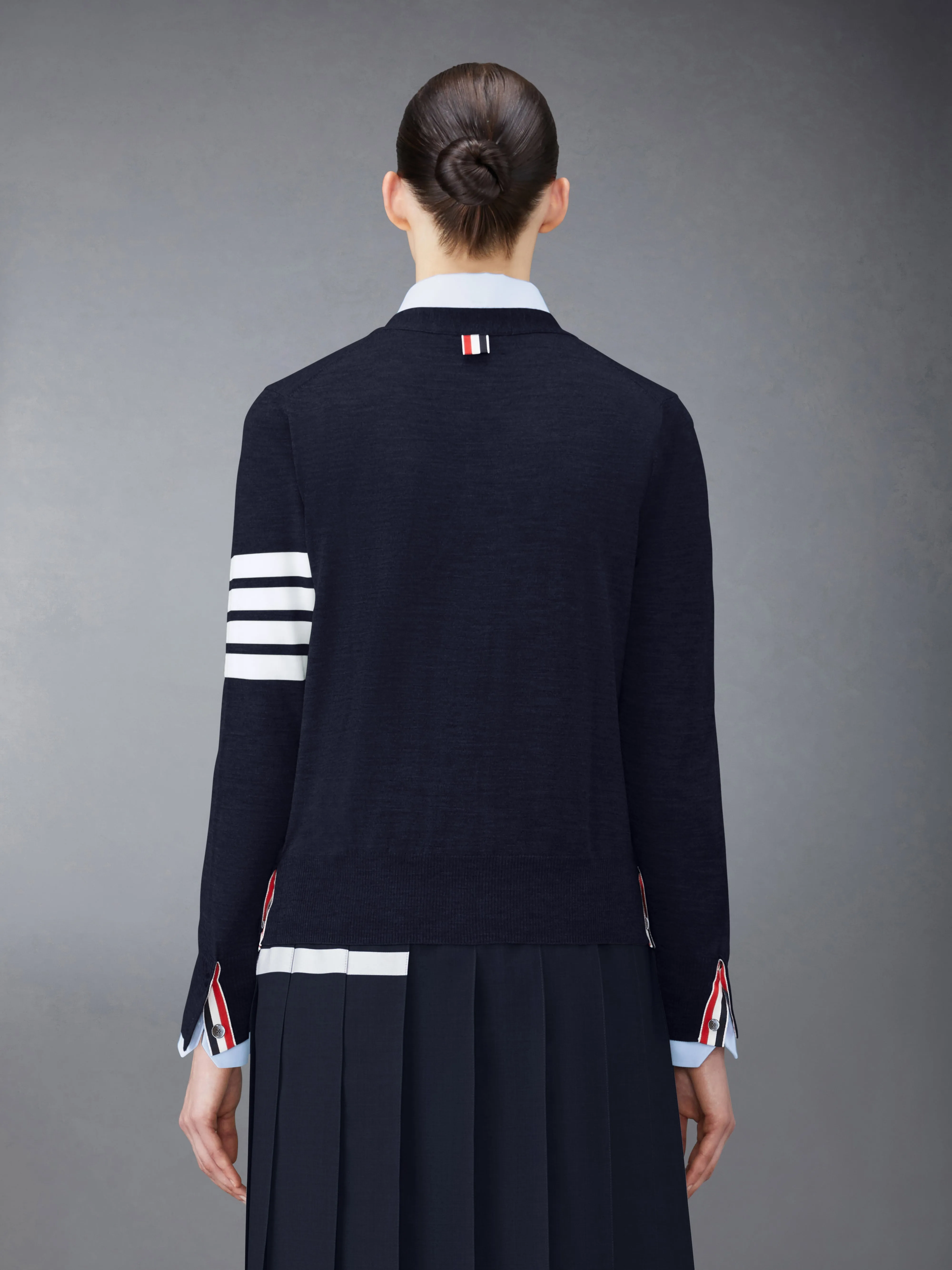WOOL 4-BAR RELAXED V-NECK CARDIGAN sold by Thom Browne product image thumbnail 2