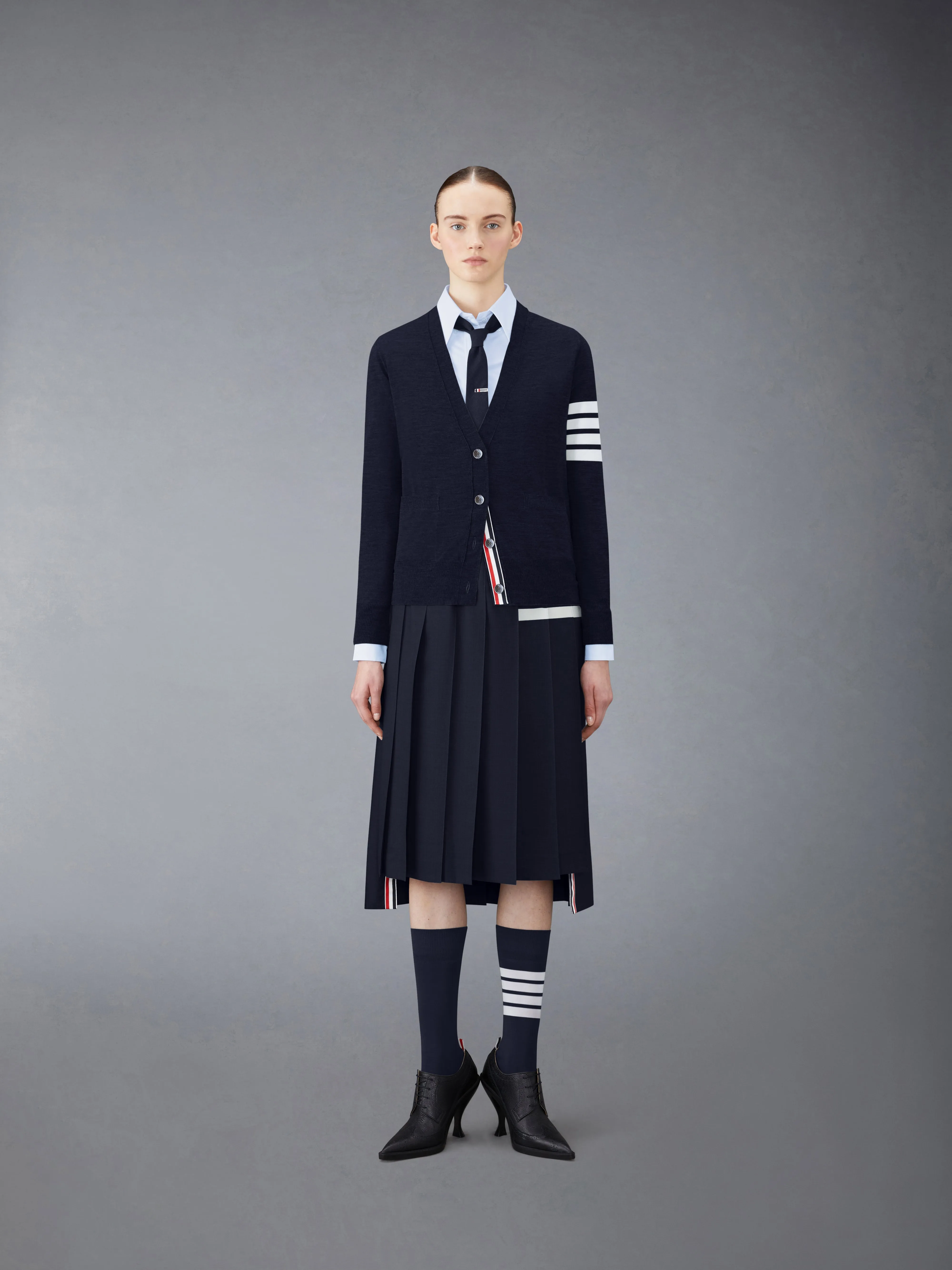 WOOL 4-BAR RELAXED V-NECK CARDIGAN sold by Thom Browne product image thumbnail 3