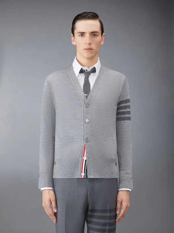 WOOL 4-BAR V-NECK CARDIGAN sold by Thom Browne