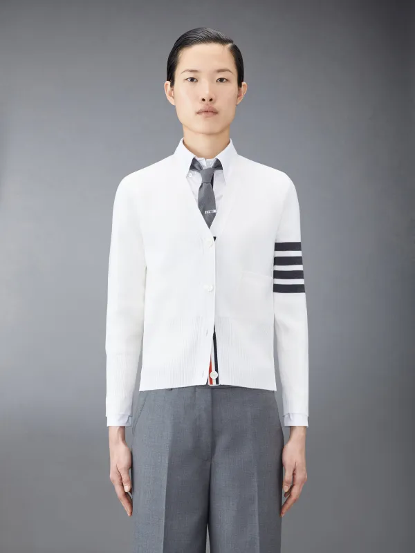 WOOL 4-BAR V-NECK CARDIGAN sold by Thom Browne