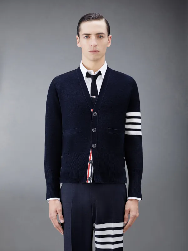 WOOL 4-BAR V-NECK CARDIGAN sold by Thom Browne