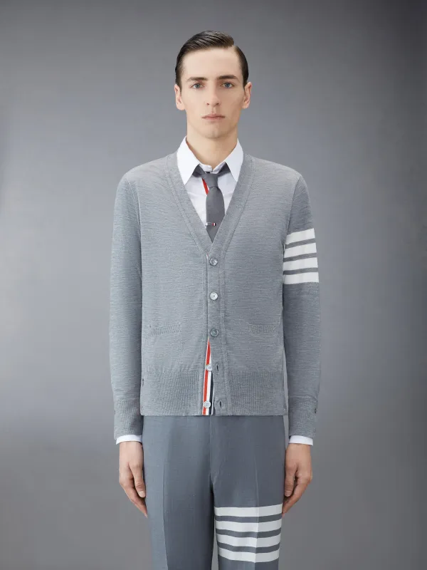 WOOL CLASSIC 4-BAR V-NECK CARDIGAN sold by Thom Browne