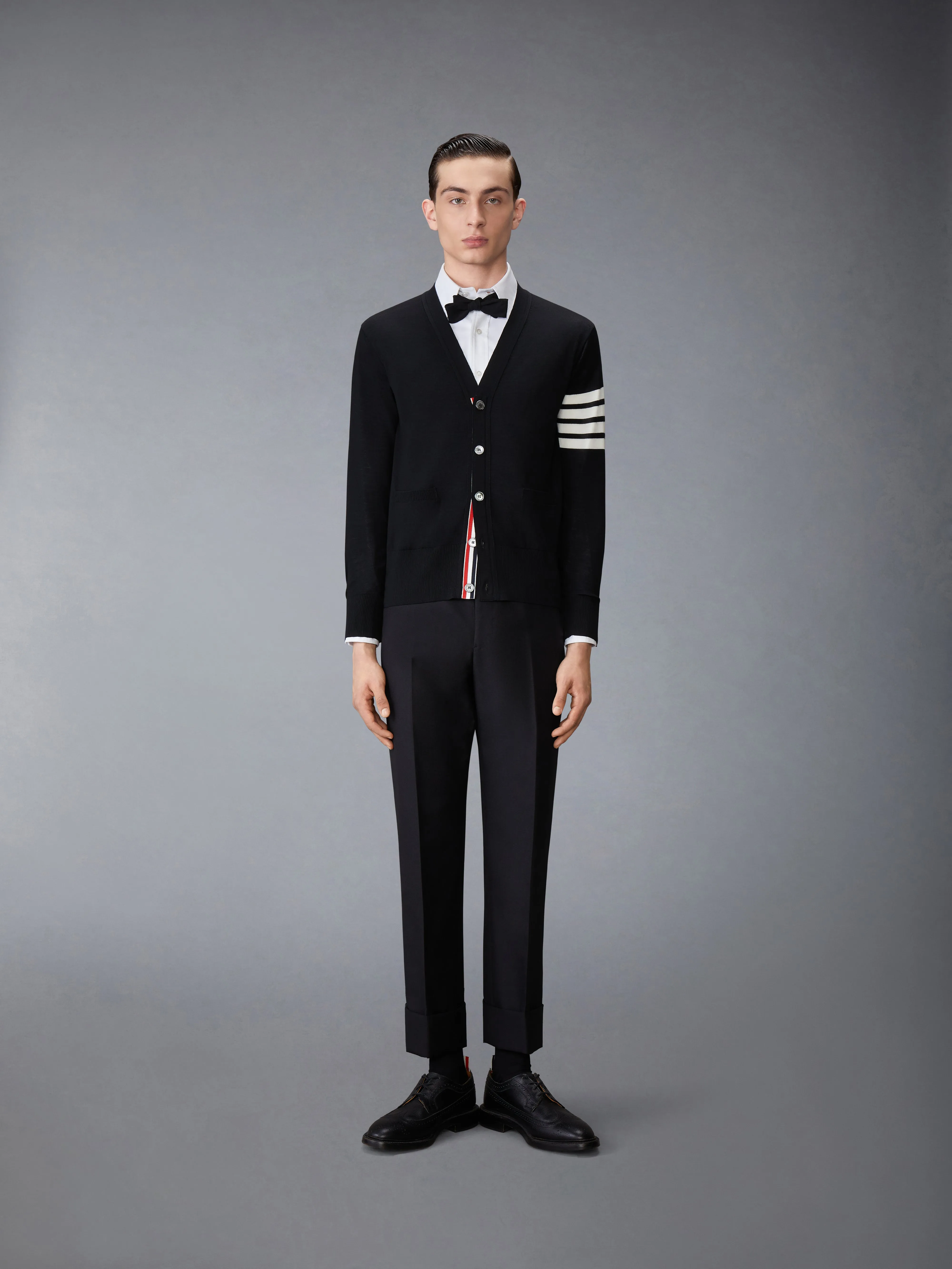 WOOL CLASSIC 4-BAR V-NECK CARDIGAN sold by Thom Browne product image thumbnail 3