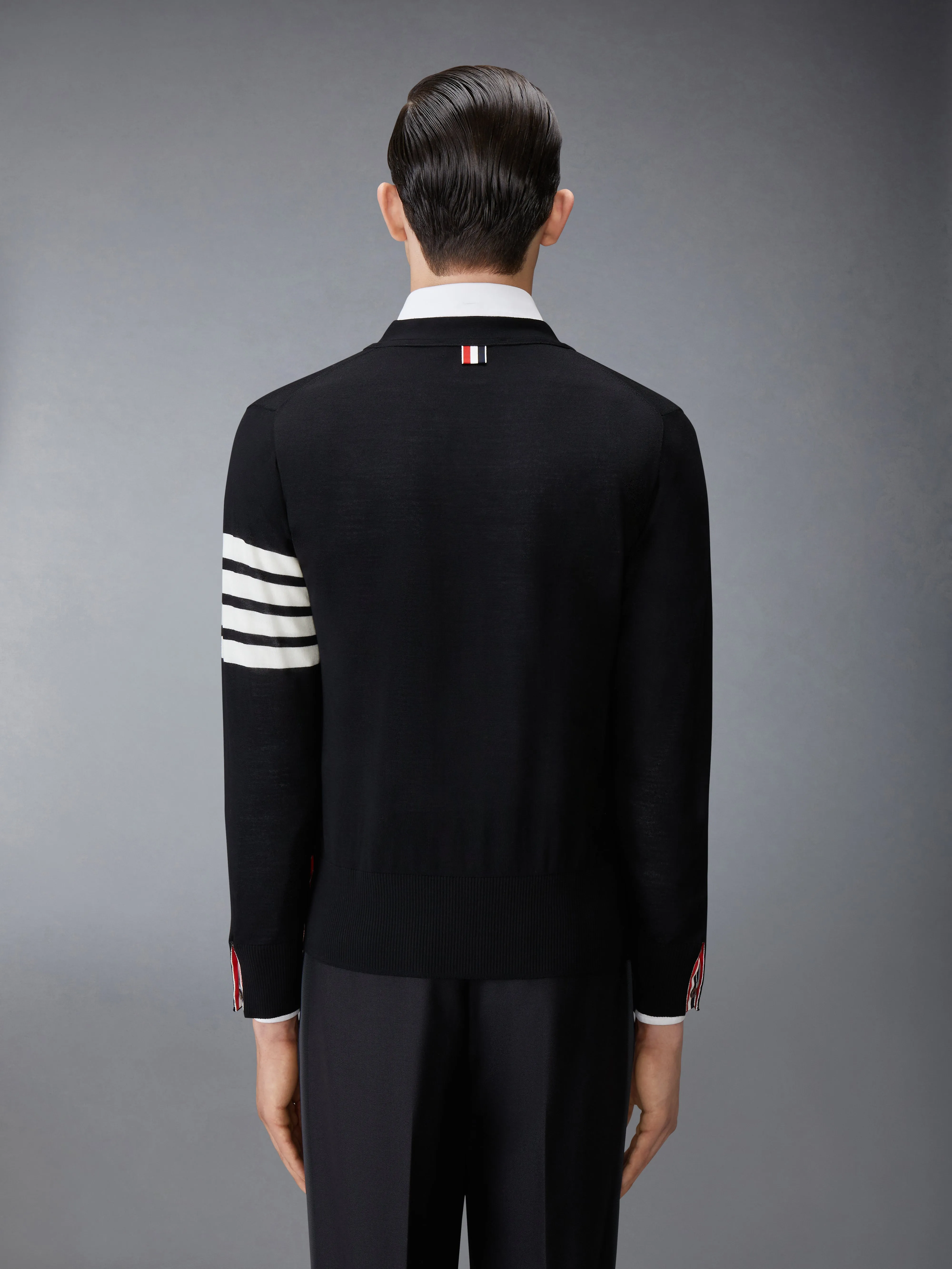 WOOL CLASSIC 4-BAR V-NECK CARDIGAN sold by Thom Browne product image thumbnail 2